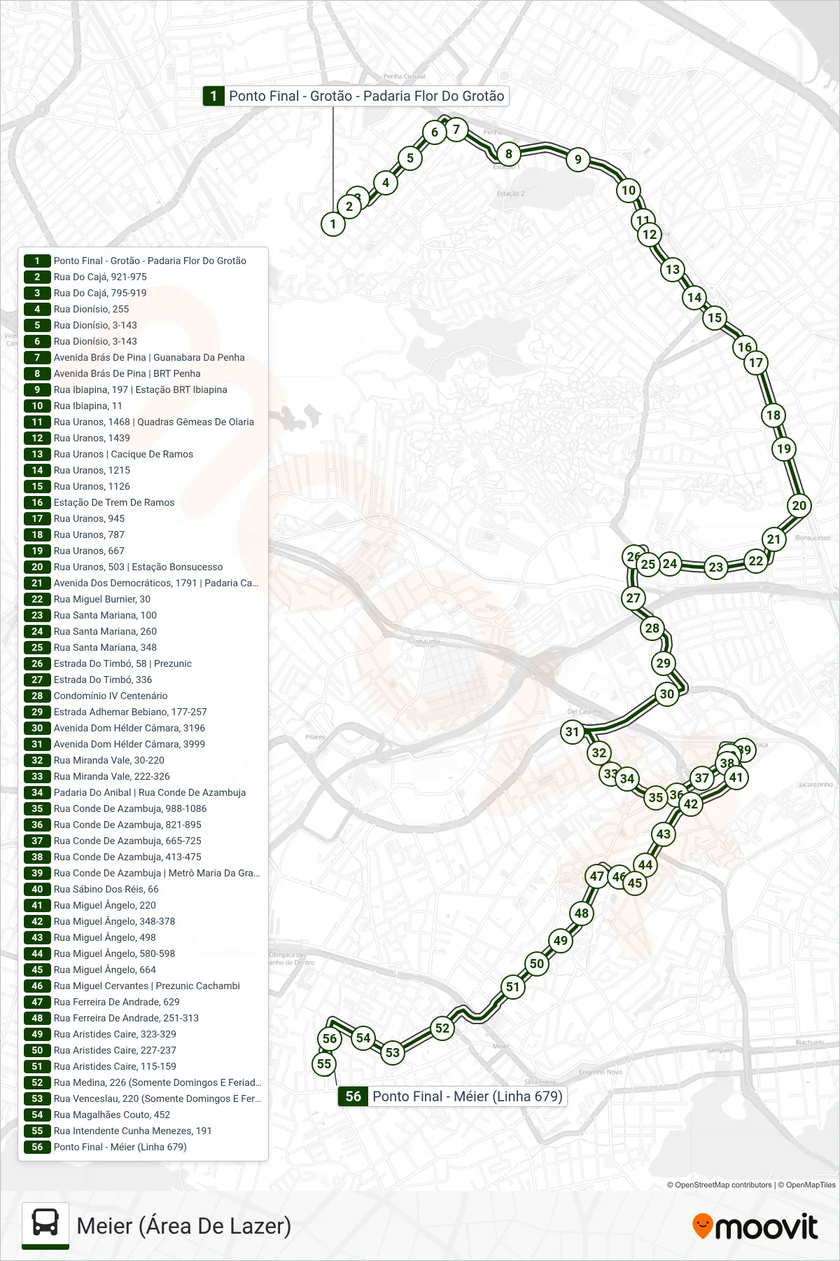 679 bus Line (Meier (Área De Lazer)) route and stops on a map