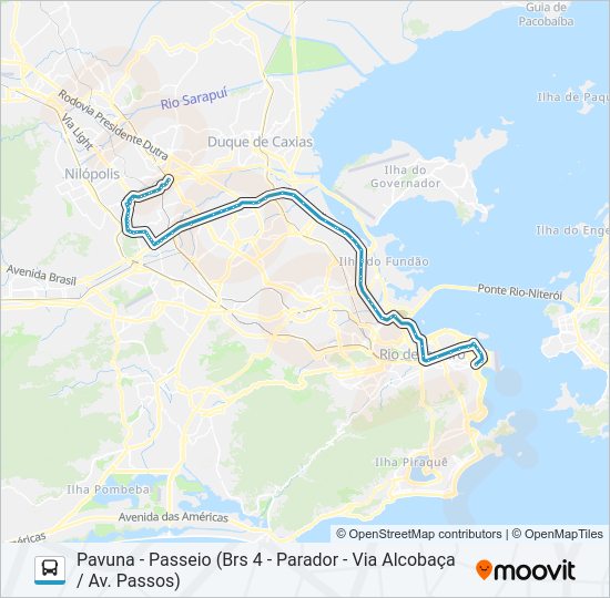 Mapa da linha 399 de ônibus