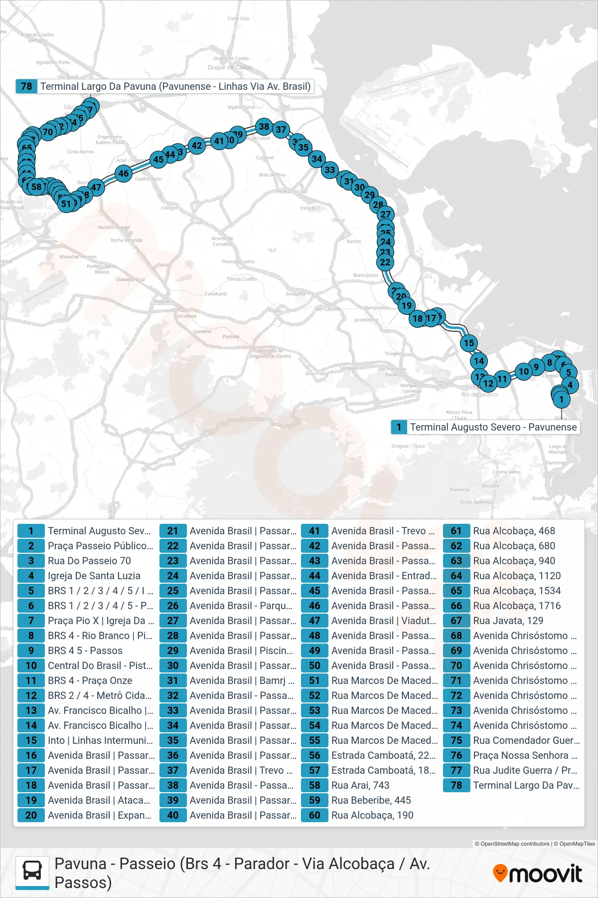 399 bus Line (Pavuna) route and stops on a map