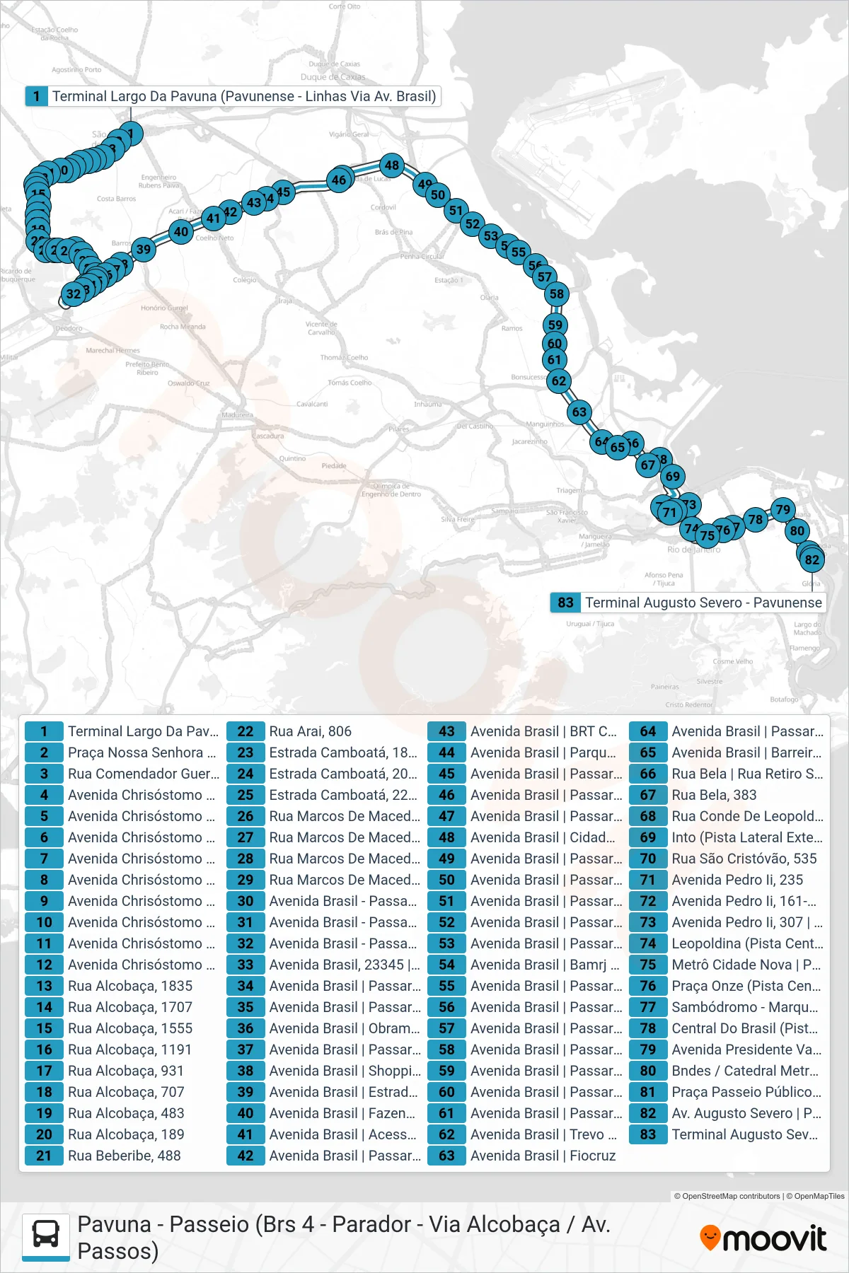 Rota e paradas da linha de ônibus 399 (Passeio) no mapa