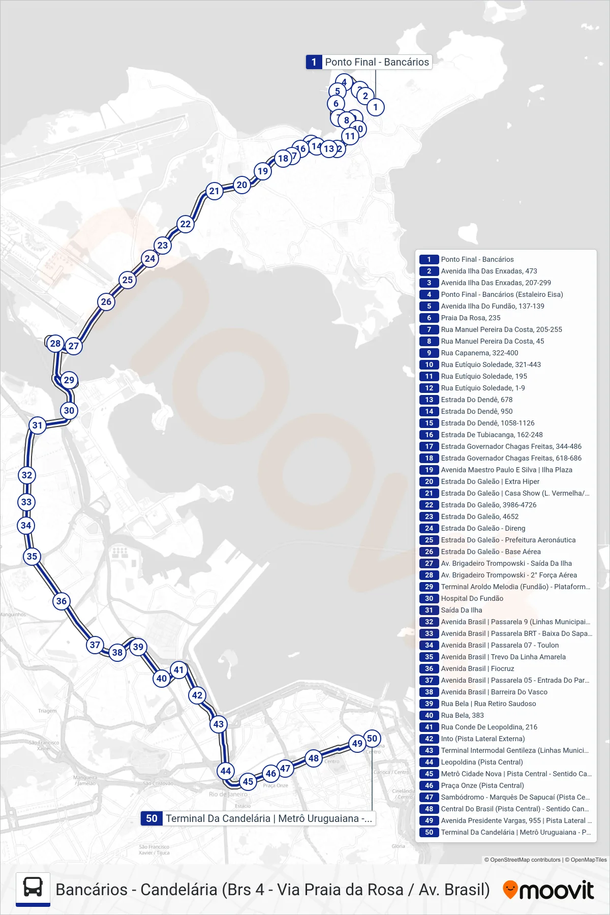 Rota e paradas da linha de ônibus  329  (Candelária) no mapa