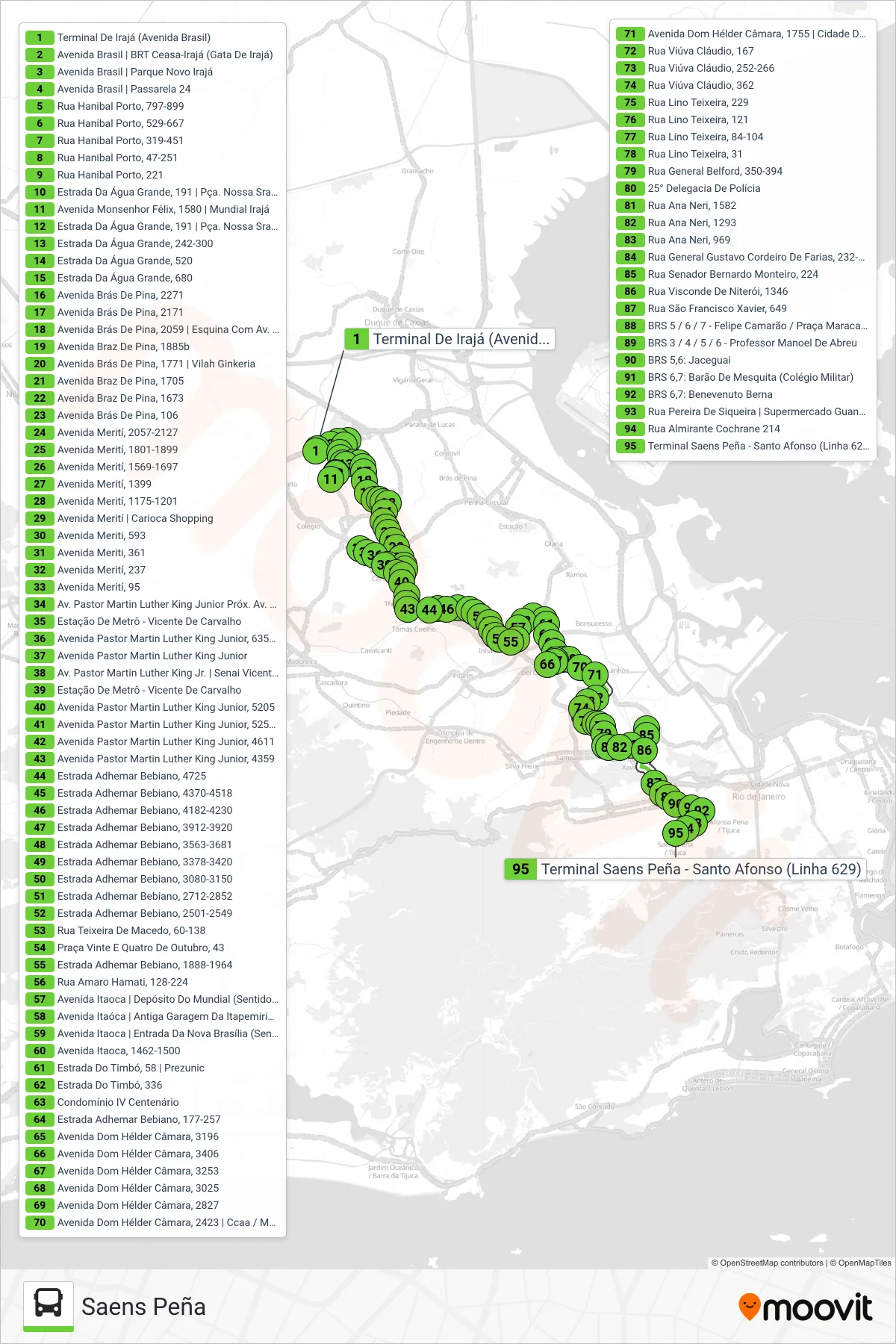 Rota e paradas da linha de ônibus  629  (Saens Peña) no mapa