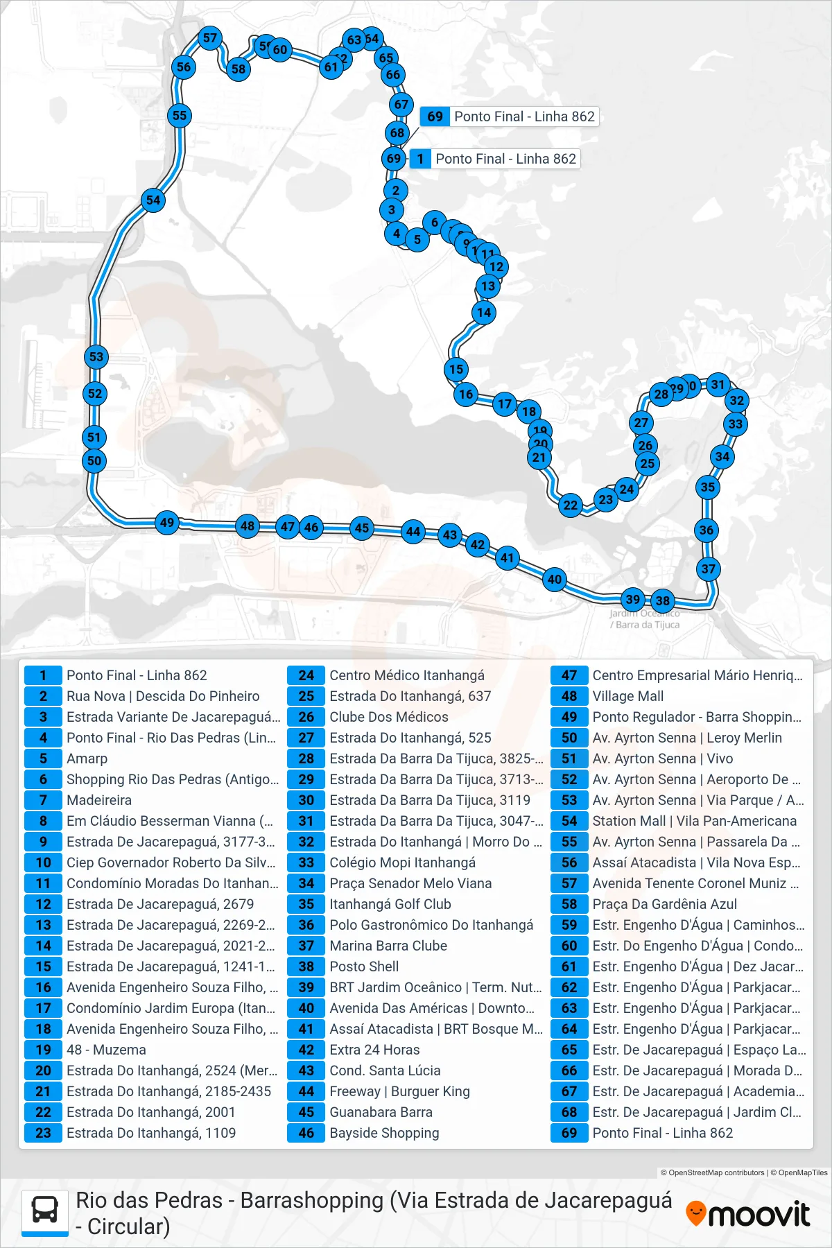 862 bus Line (Rio Das Pedras ↔ Barrashopping (Via Floresta)) route and stops on a map