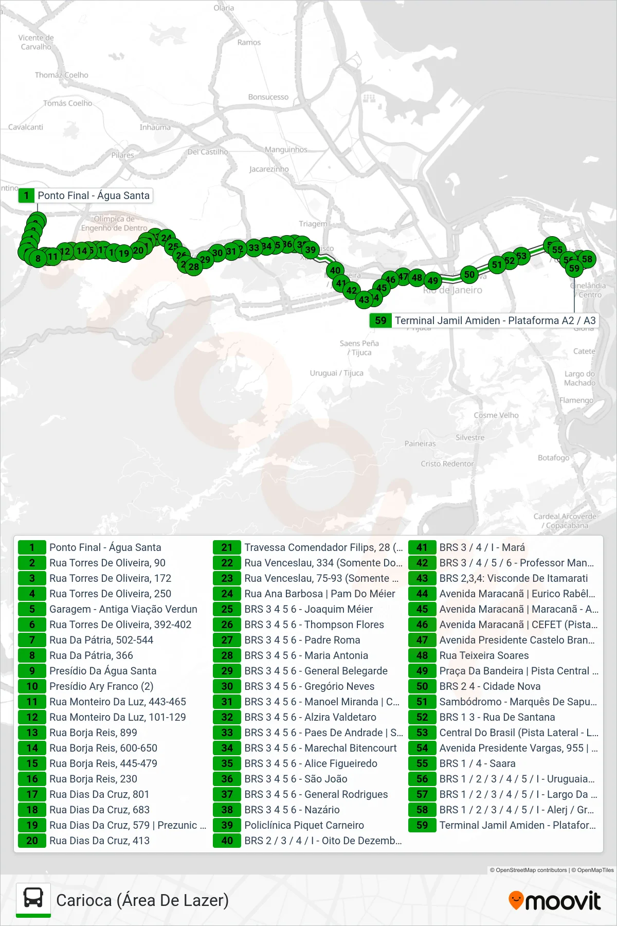 Rota e paradas da linha de ônibus 249 (Carioca (Área De Lazer)) no mapa