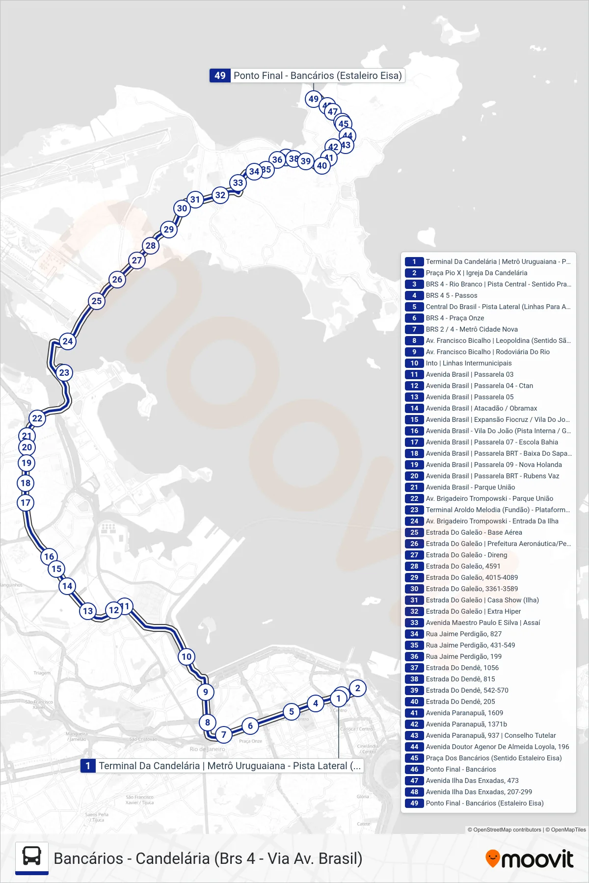 Rota e paradas da linha de ônibus 326 (Bancários) no mapa