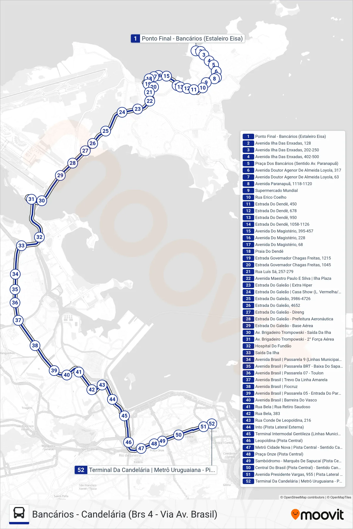 Rota e paradas da linha de ônibus 326 (Candelária) no mapa