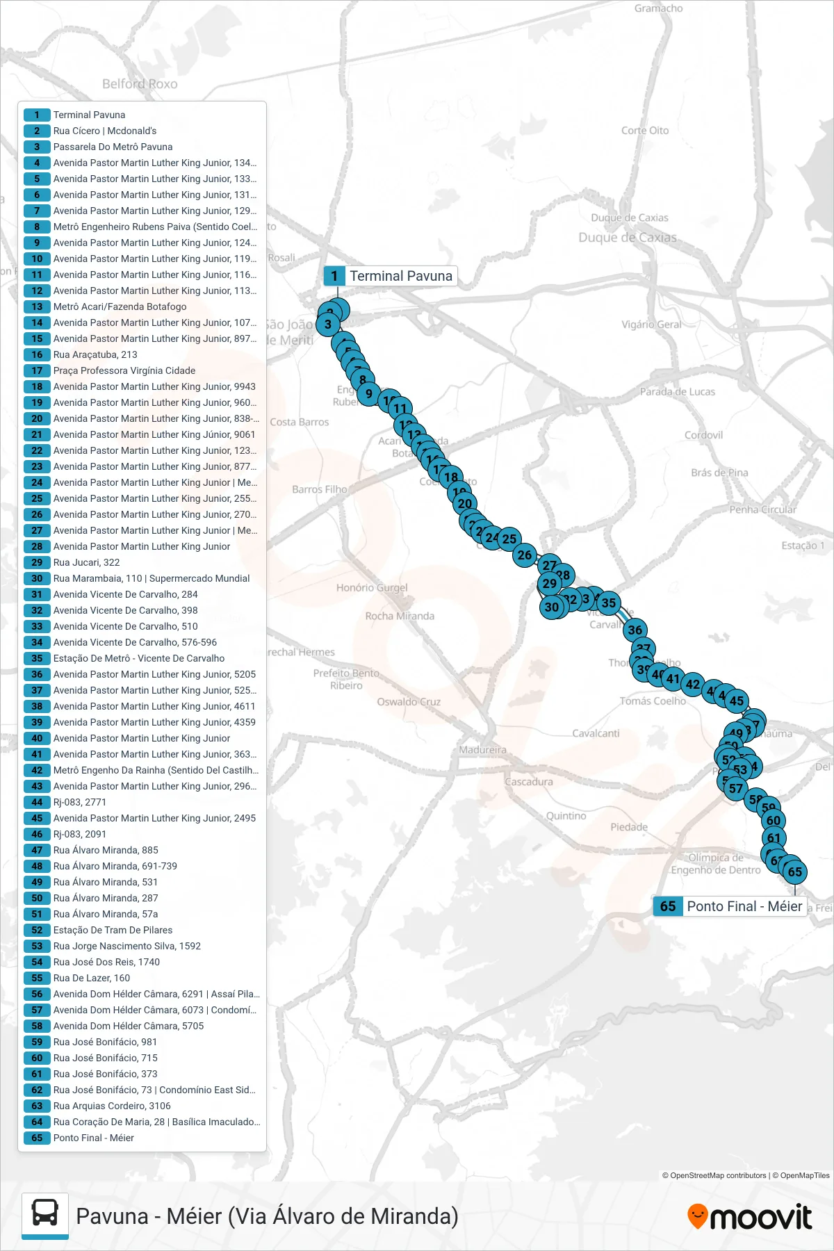 Rota e paradas da linha de ônibus 688 (Méier) no mapa