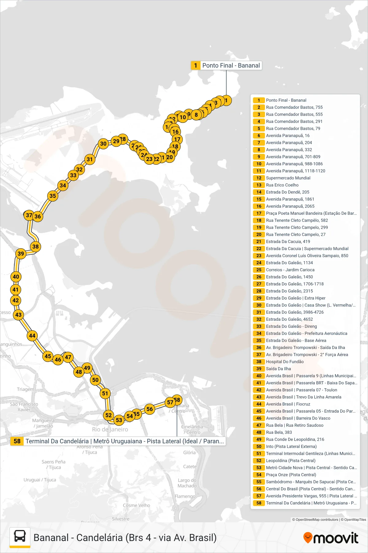 Rota e paradas da linha de ônibus 328 (Candelária) no mapa