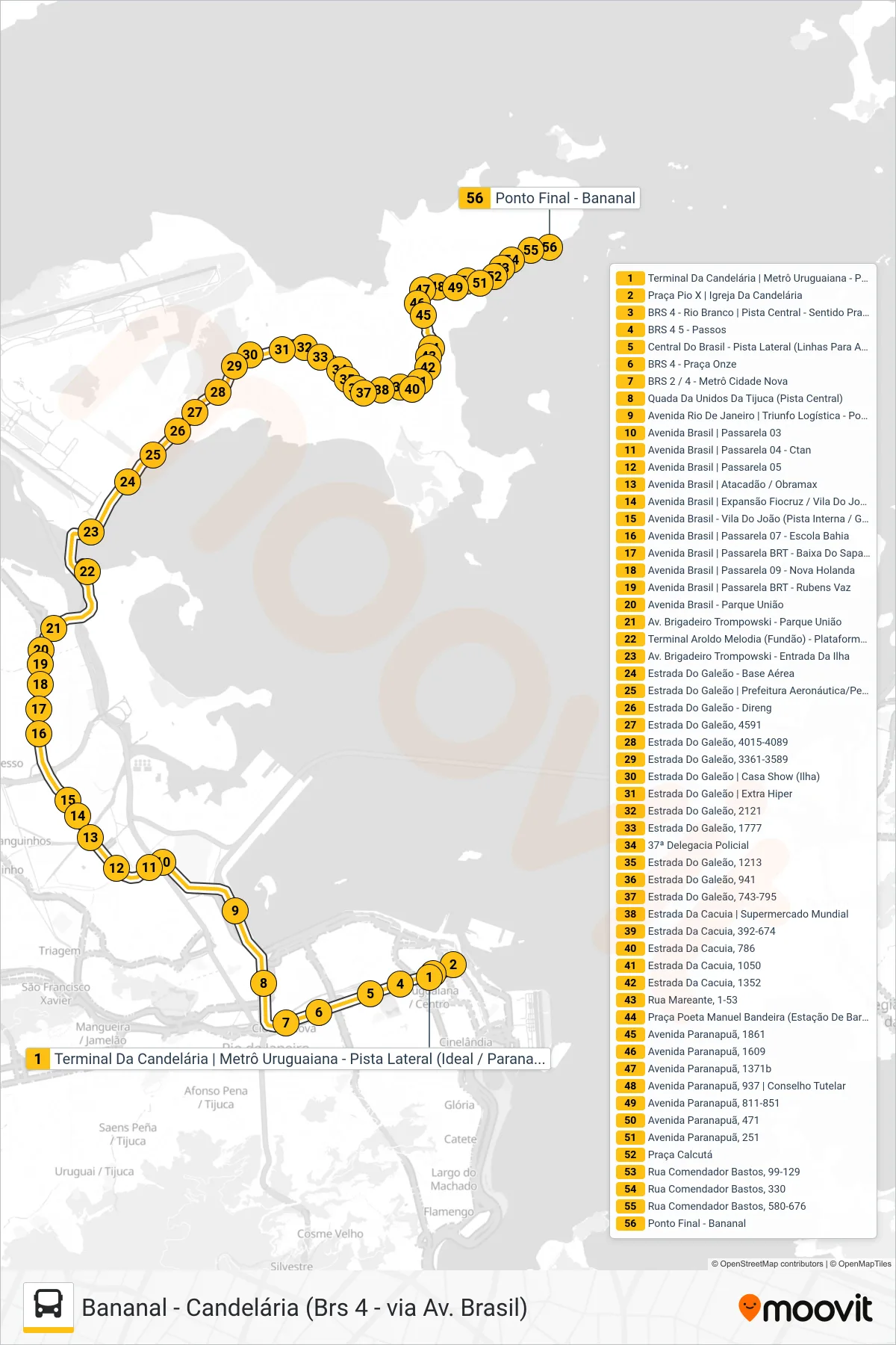 Rota e paradas da linha de ônibus 328 (Bananal) no mapa