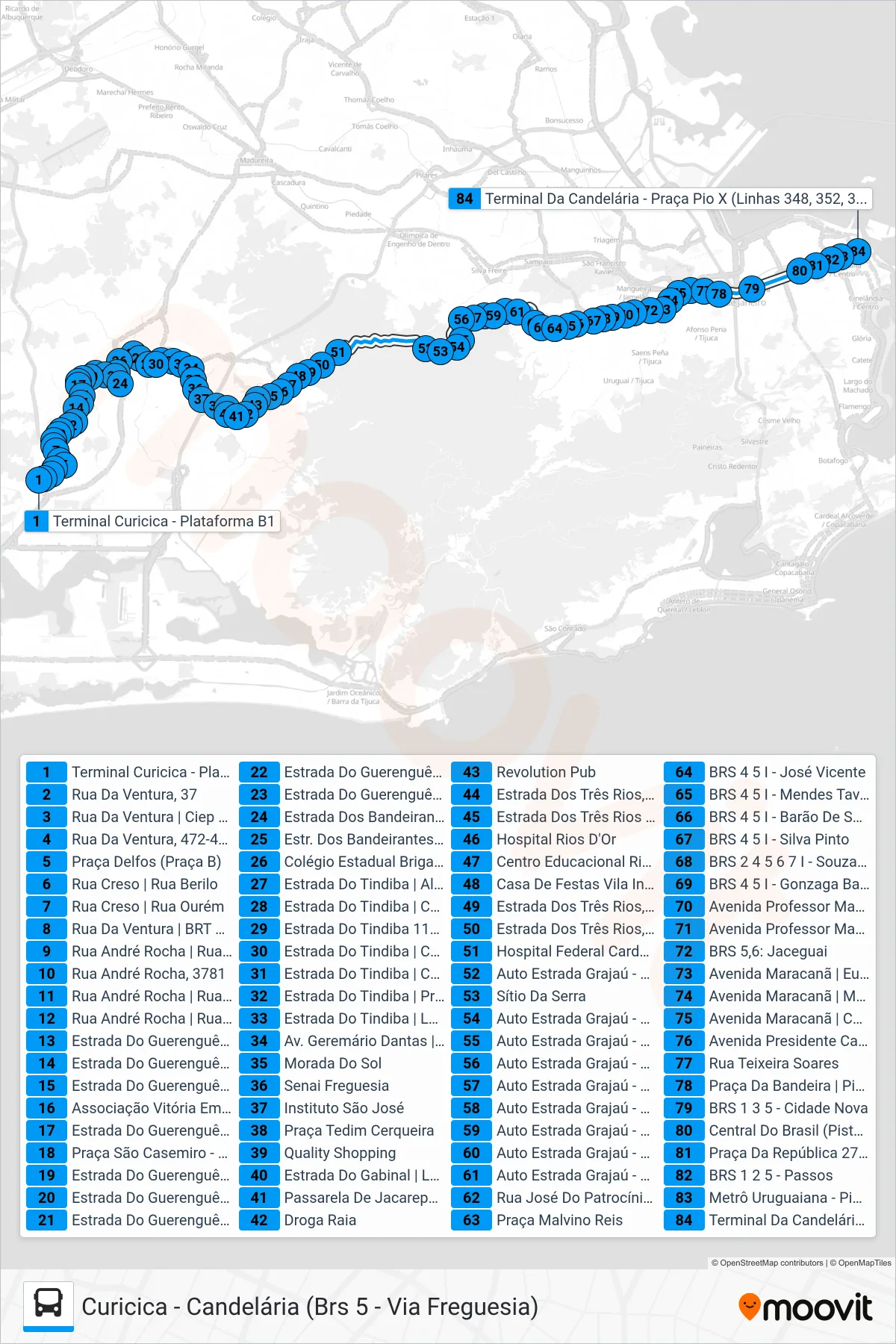 Rota e paradas da linha de ônibus 390 (Candelária) no mapa