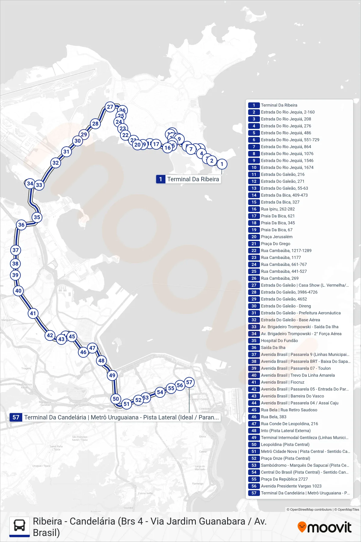 Rota e paradas da linha de ônibus 324 (Candelária) no mapa