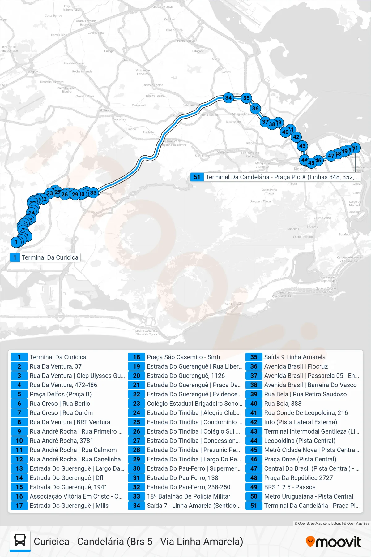 Rota e paradas da linha de ônibus 380 (Candelária) no mapa