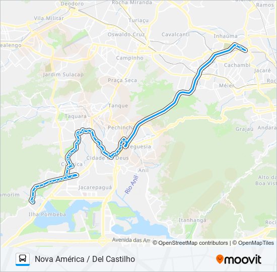 Mapa da linha 611 de ônibus