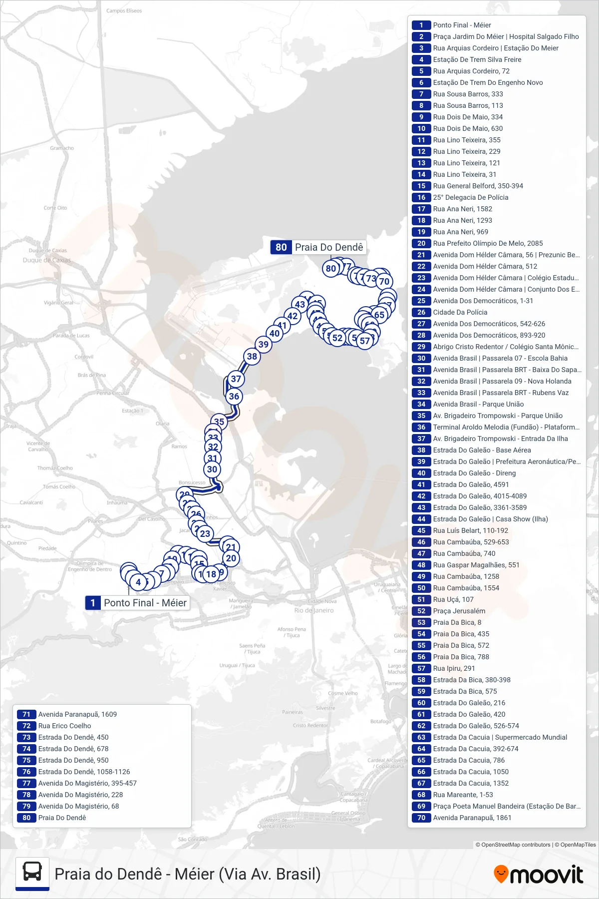 Rota e paradas da linha de ônibus 696 (Praia Do Dendê) no mapa