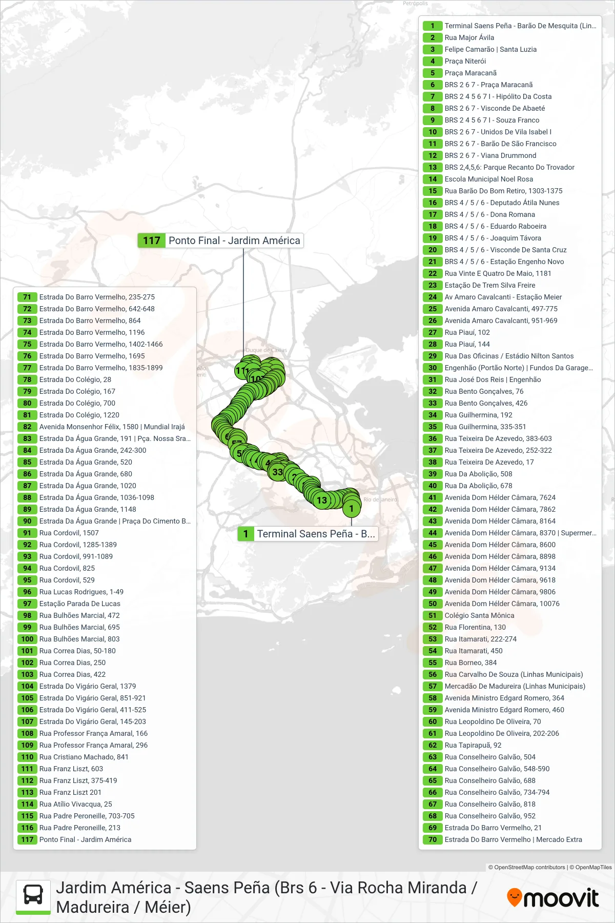639 bus Line (Jardim América) route and stops on a map