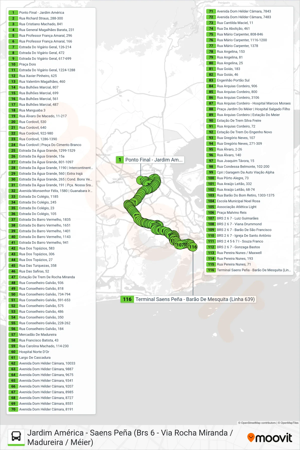 639 bus Line (Saens Peña) route and stops on a map