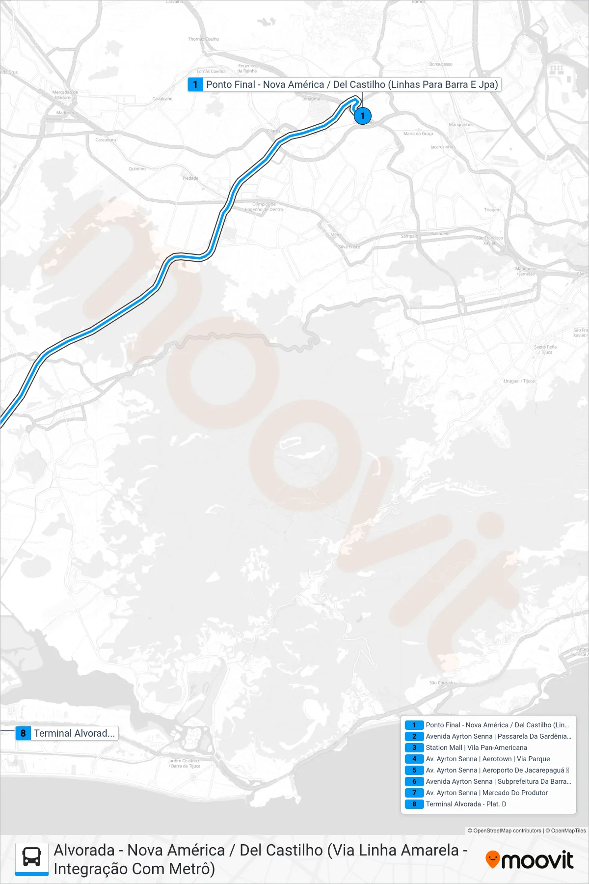 Rota e paradas da linha de ônibus 614 (Alvorada (Expresso)) no mapa