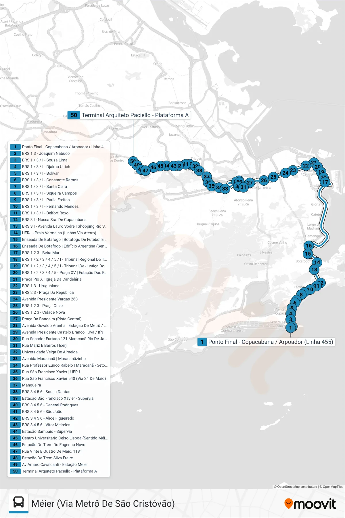 455 bus Line (Méier (Via Metrô De São Cristóvão)) route and stops on a map