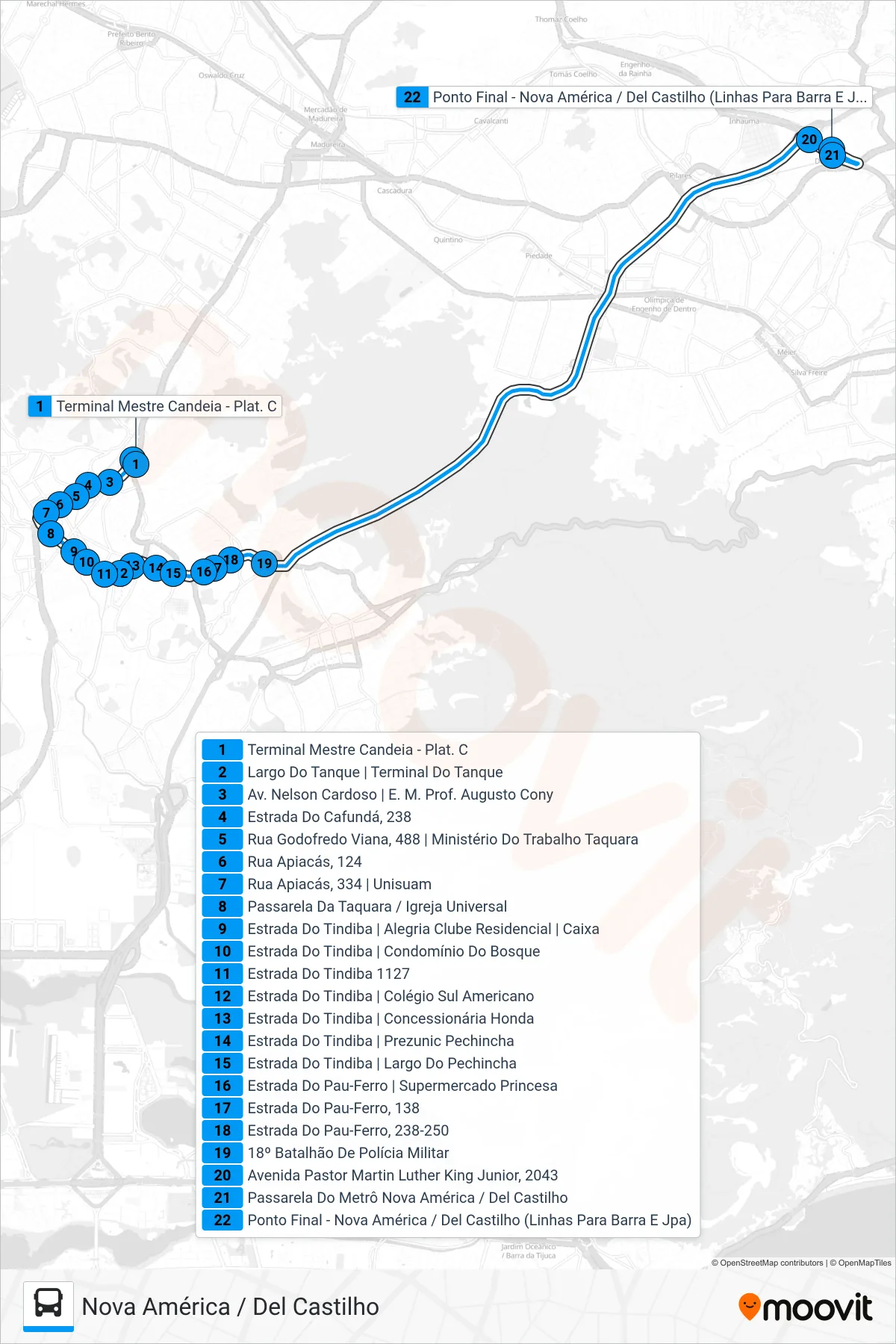 610 bus Line (Nova América / Del Castilho) route and stops on a map