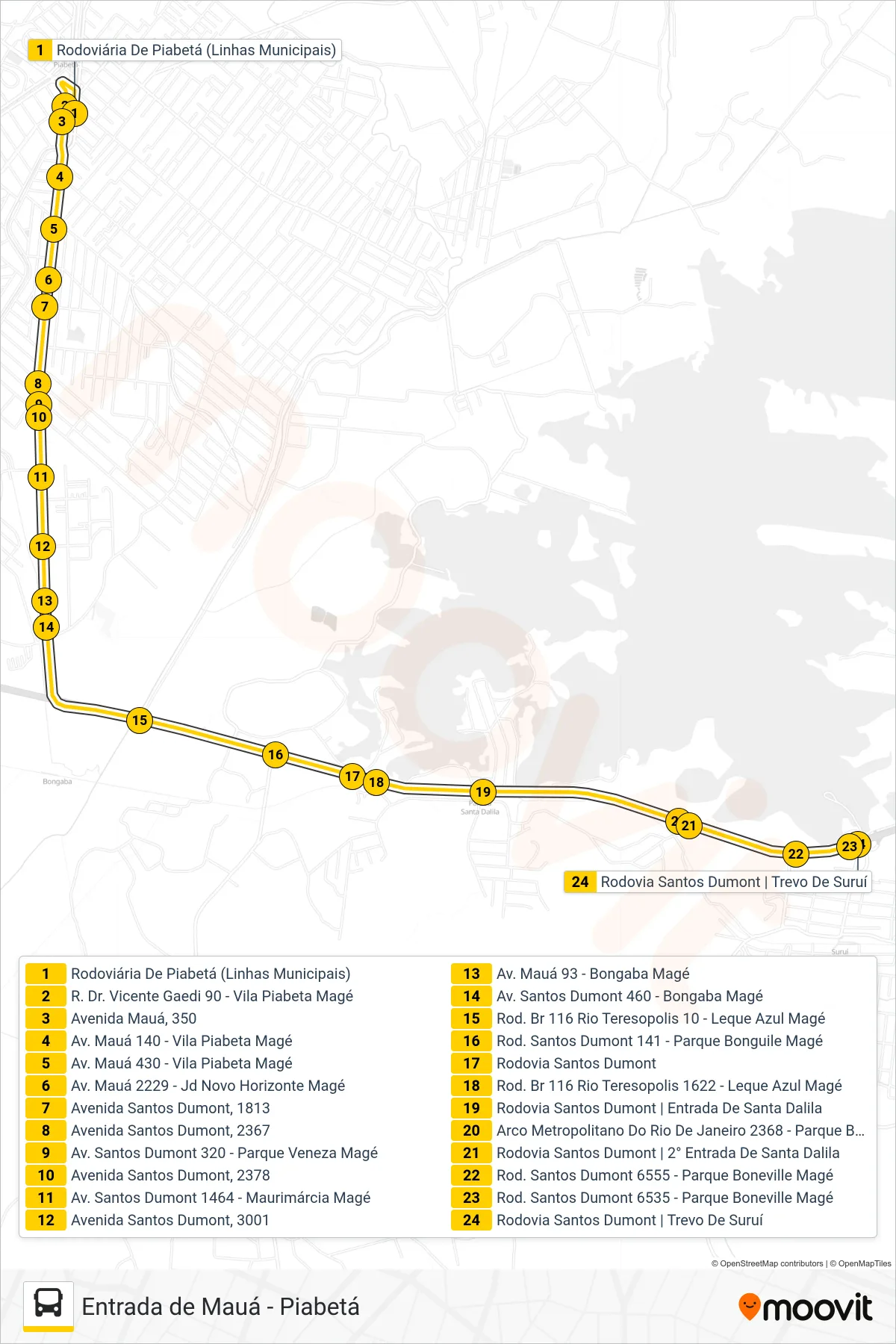 TZ05 bus Line (Entrada de Mauá) route and stops on a map