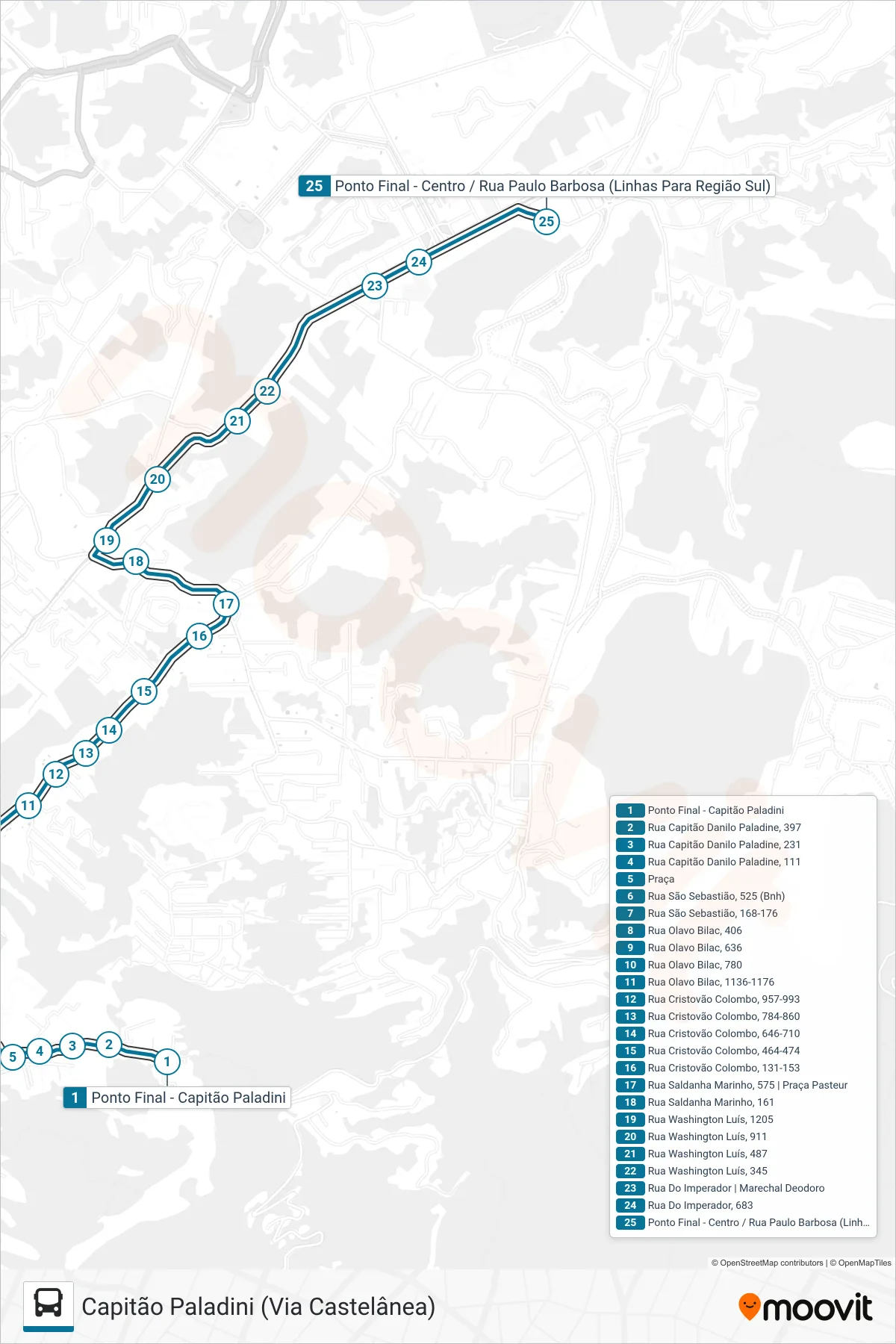 188 bus Line (Centro) route and stops on a map