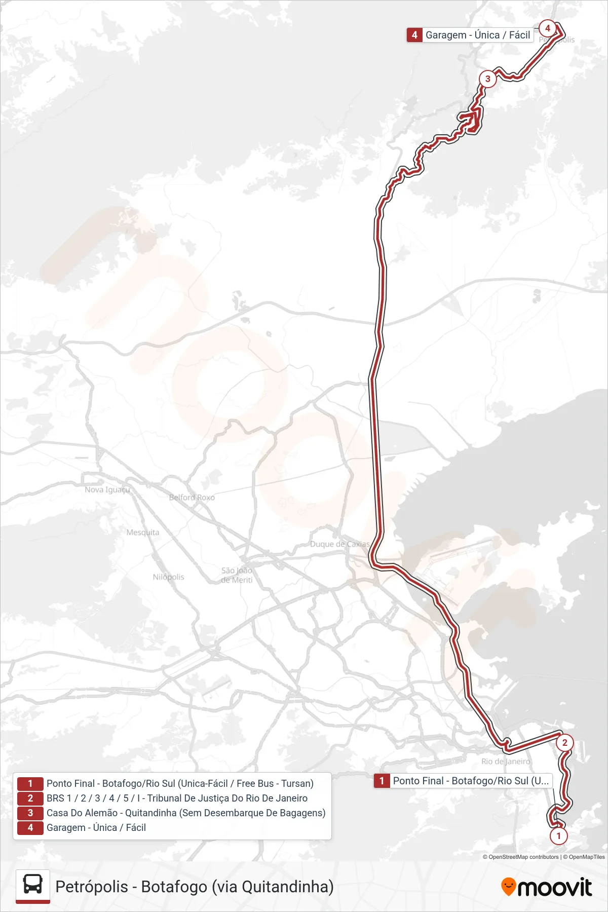 Rota e paradas da linha de ônibus EXECUTIVO (Petrópolis) no mapa