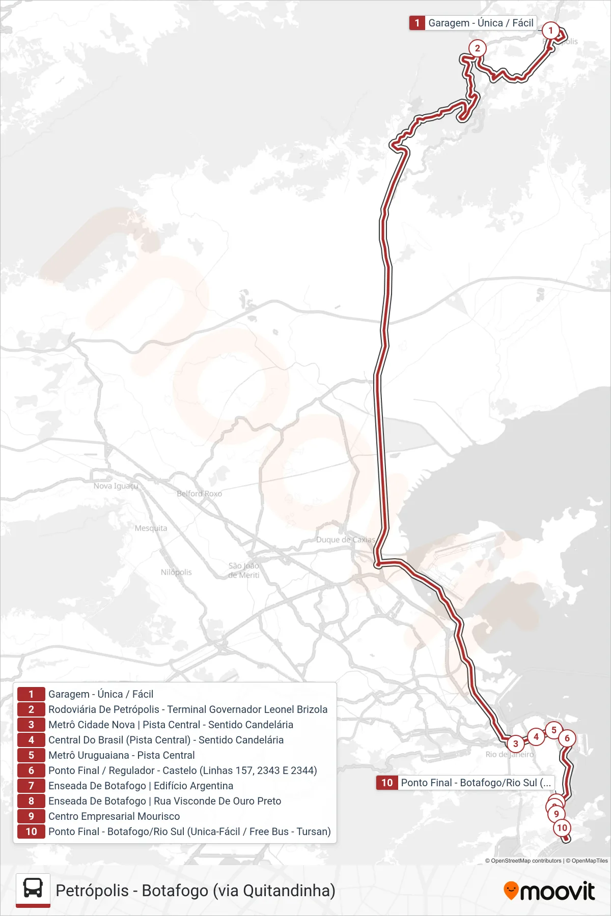 Rota e paradas da linha de ônibus EXECUTIVO (Botafogo (via Bingen)) no mapa