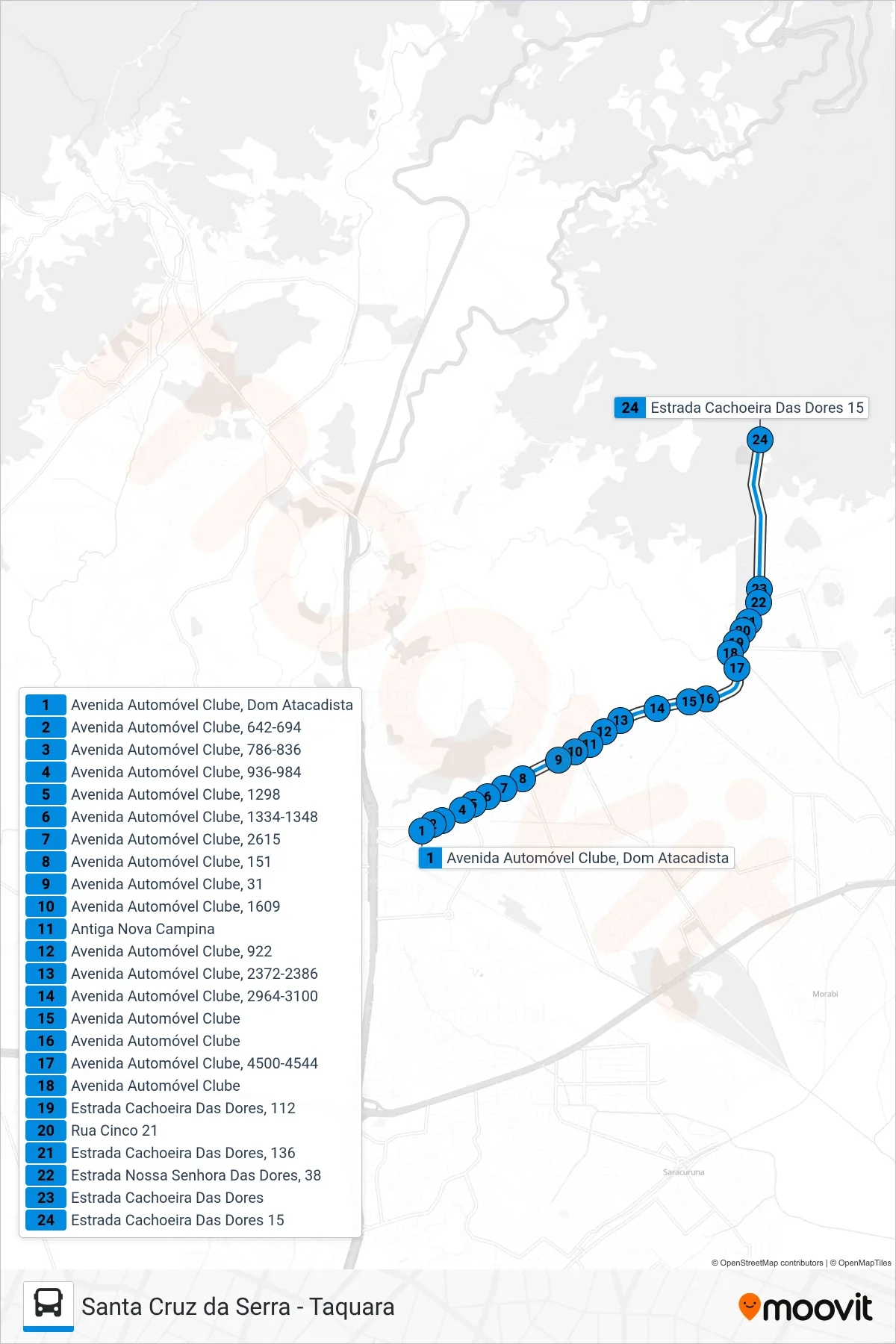 TZ19 bus Line (Taquara) route and stops on a map