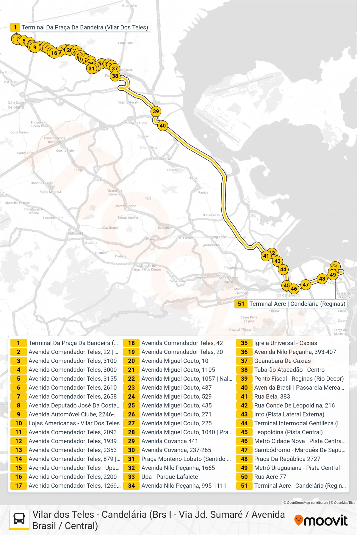 Rota e paradas da linha de ônibus 427C (Candelária (Seletiva)) no mapa