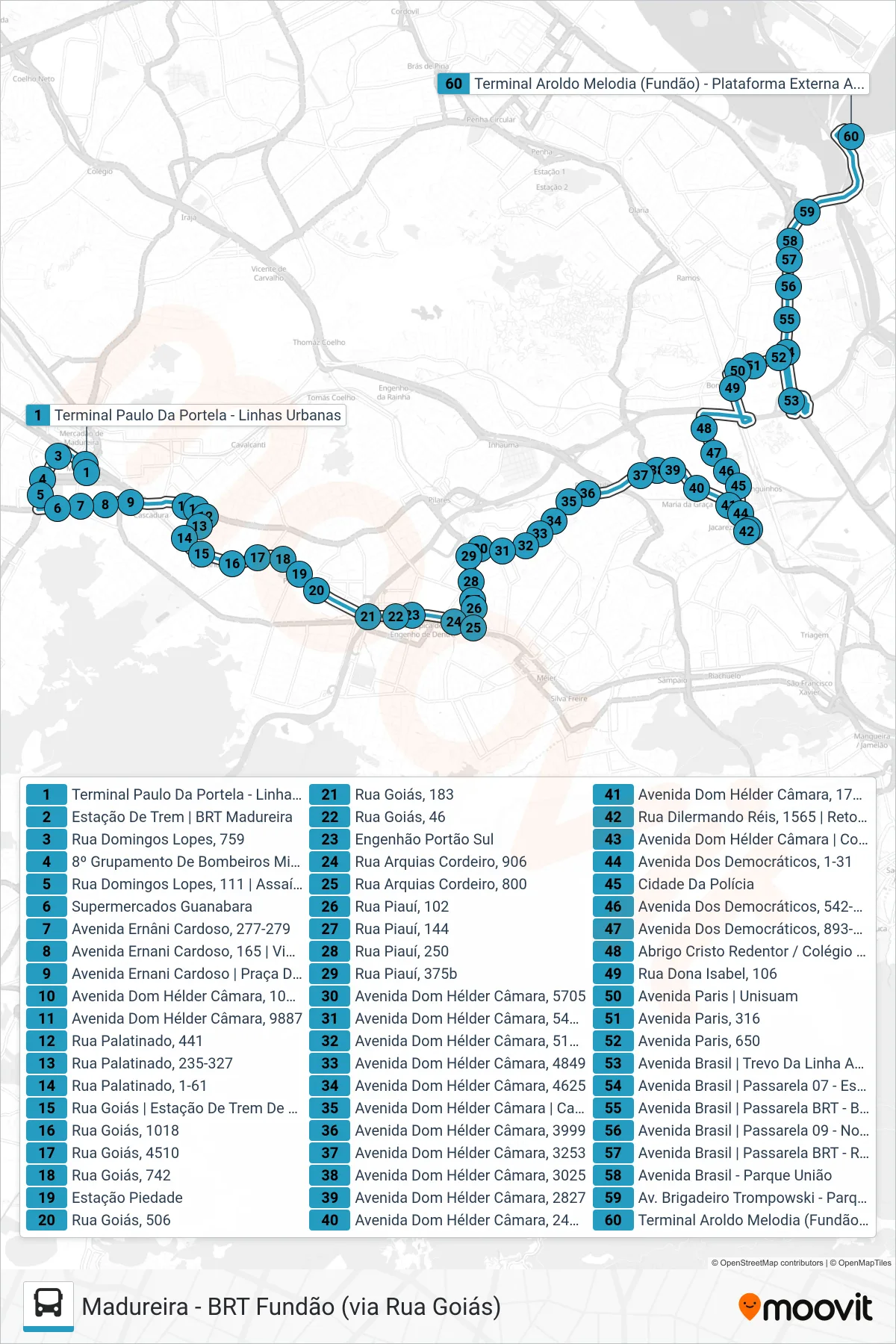 Rota e paradas da linha de ônibus 979 (BRT Fundão) no mapa
