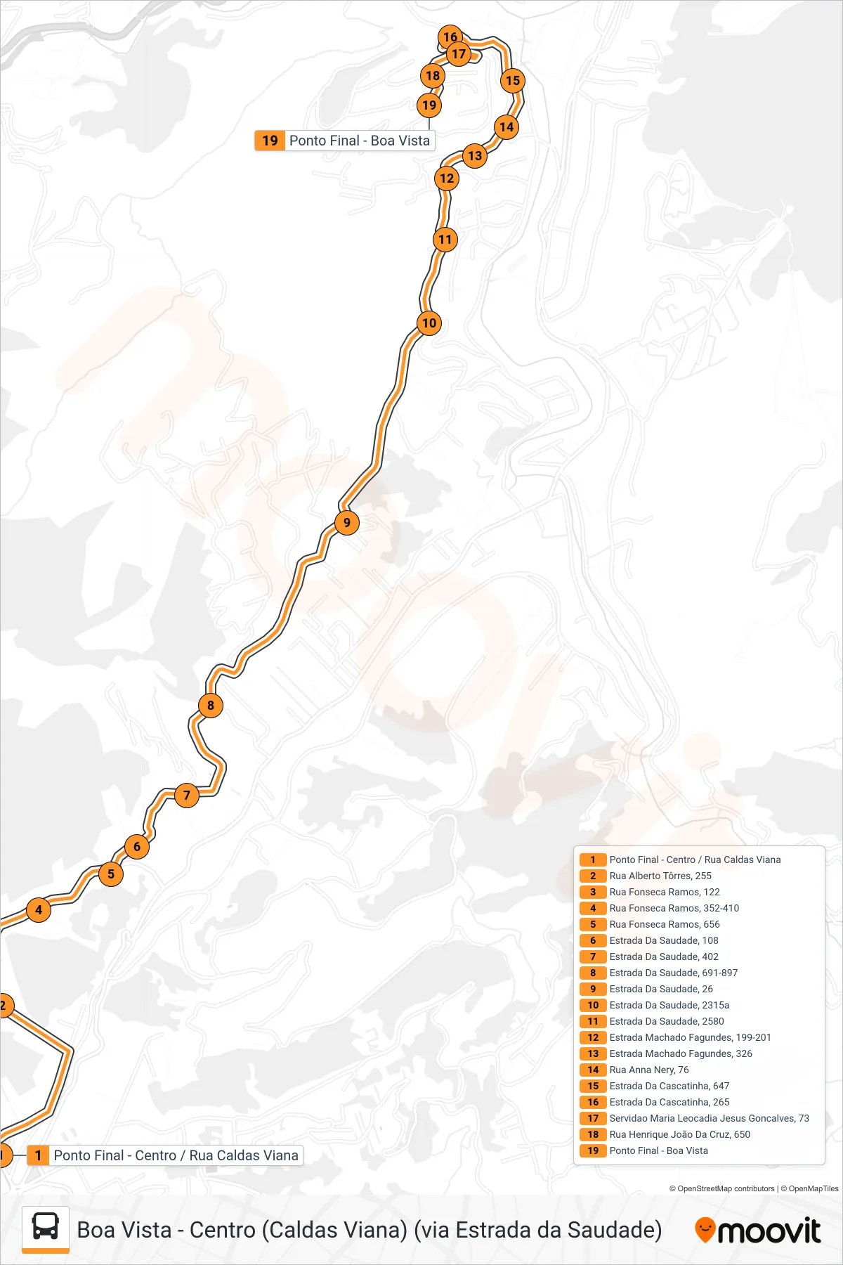 Rota e paradas da linha de ônibus 336 (Boa Vista) no mapa