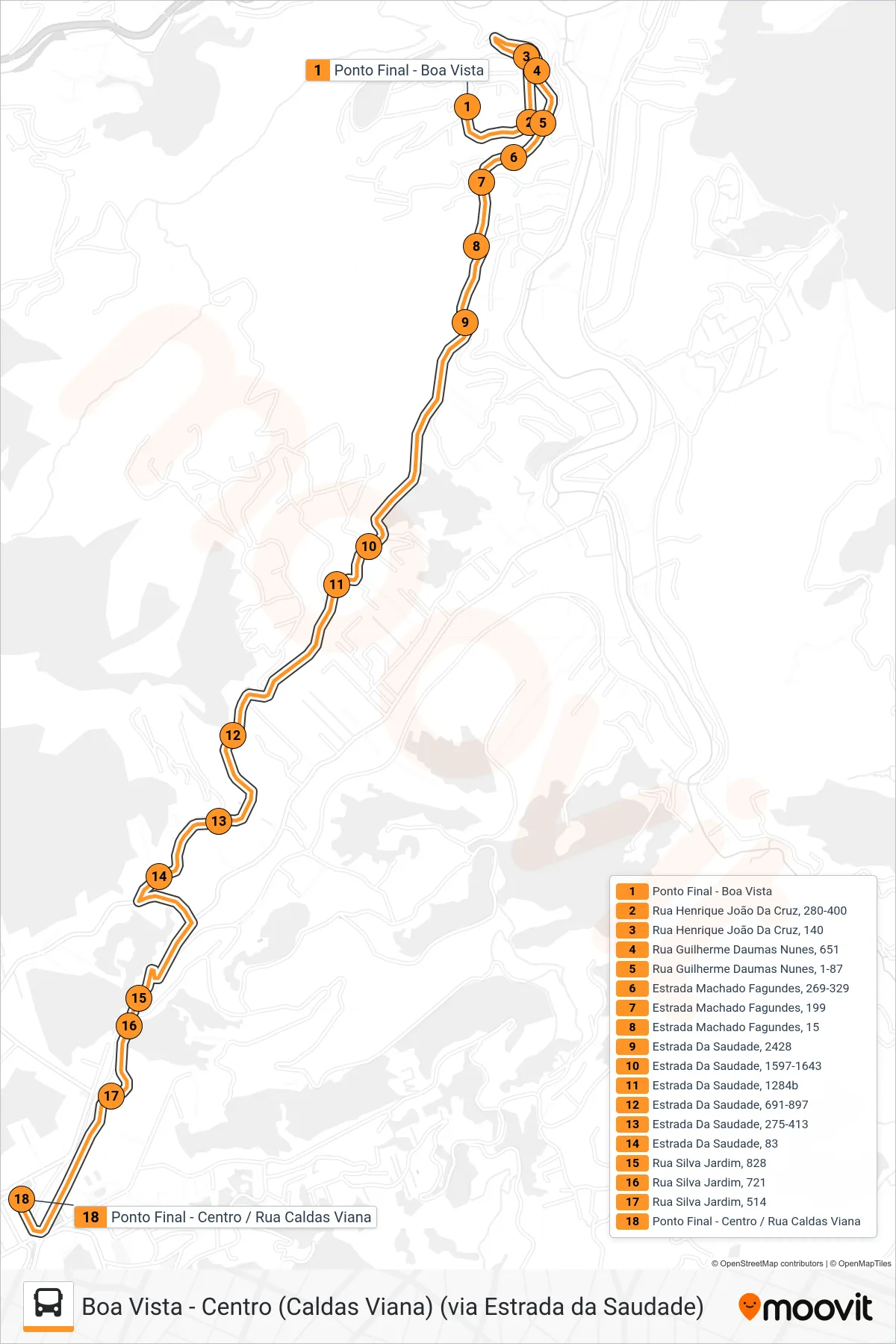 Rota e paradas da linha de ônibus 336 (Centro) no mapa