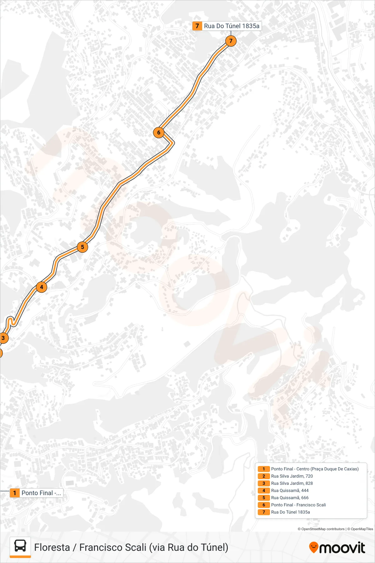 316 bus Line (Francisco Scali) route and stops on a map