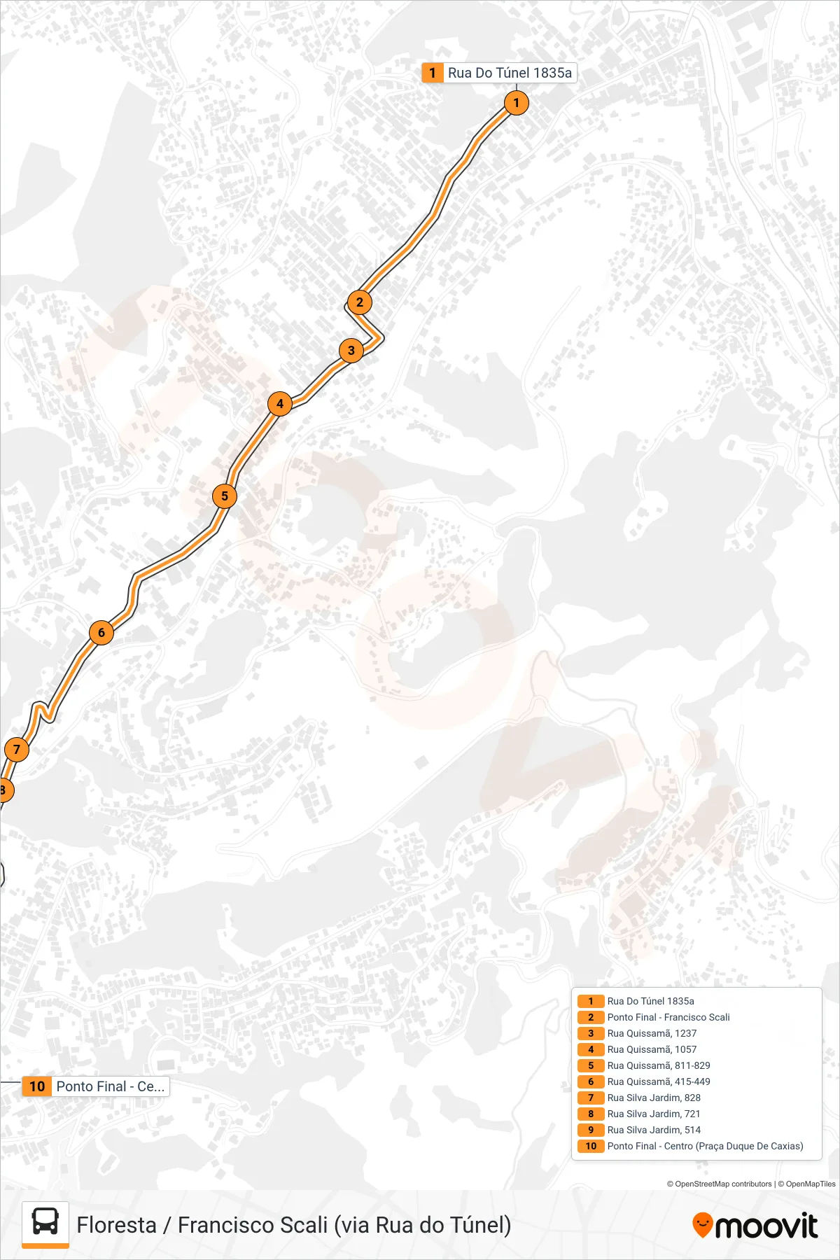 Rota e paradas da linha de ônibus  316  (Centro) no mapa