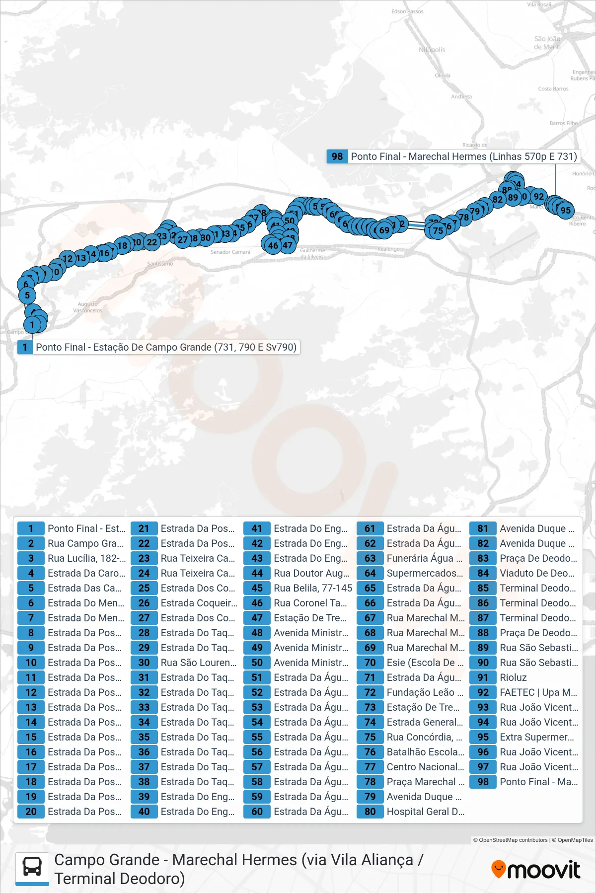 SN 731 bus Line (Marechal Hermes) route and stops on a map