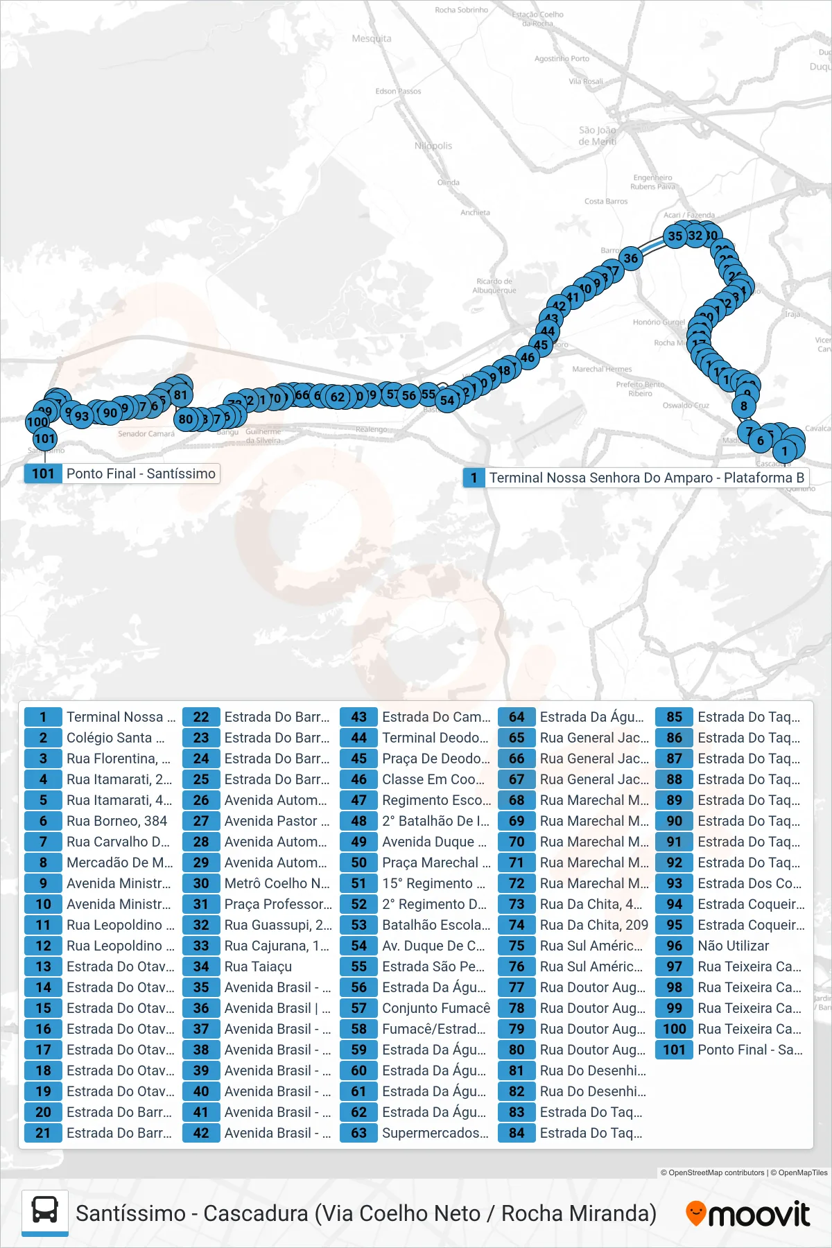 737 bus Line (Santíssimo) route and stops on a map