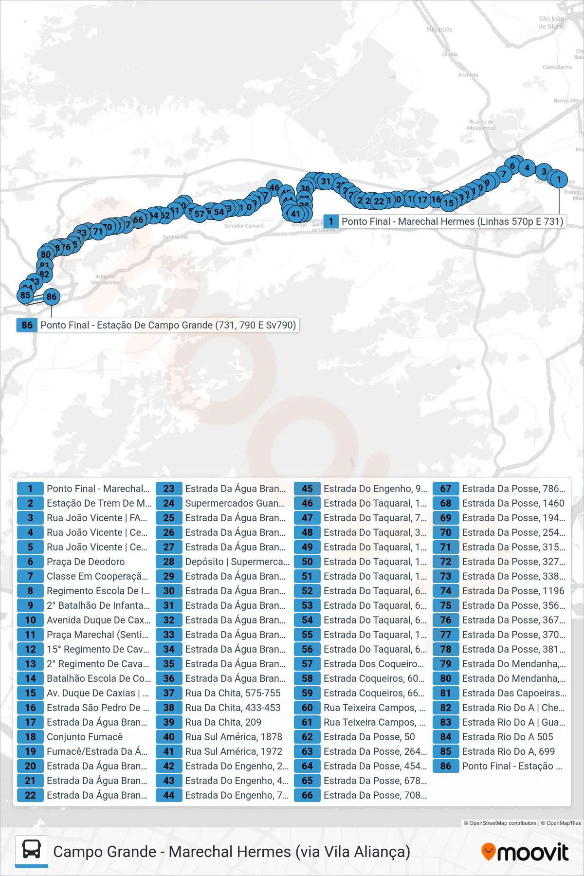 731 bus Line (Campo Grande) route and stops on a map