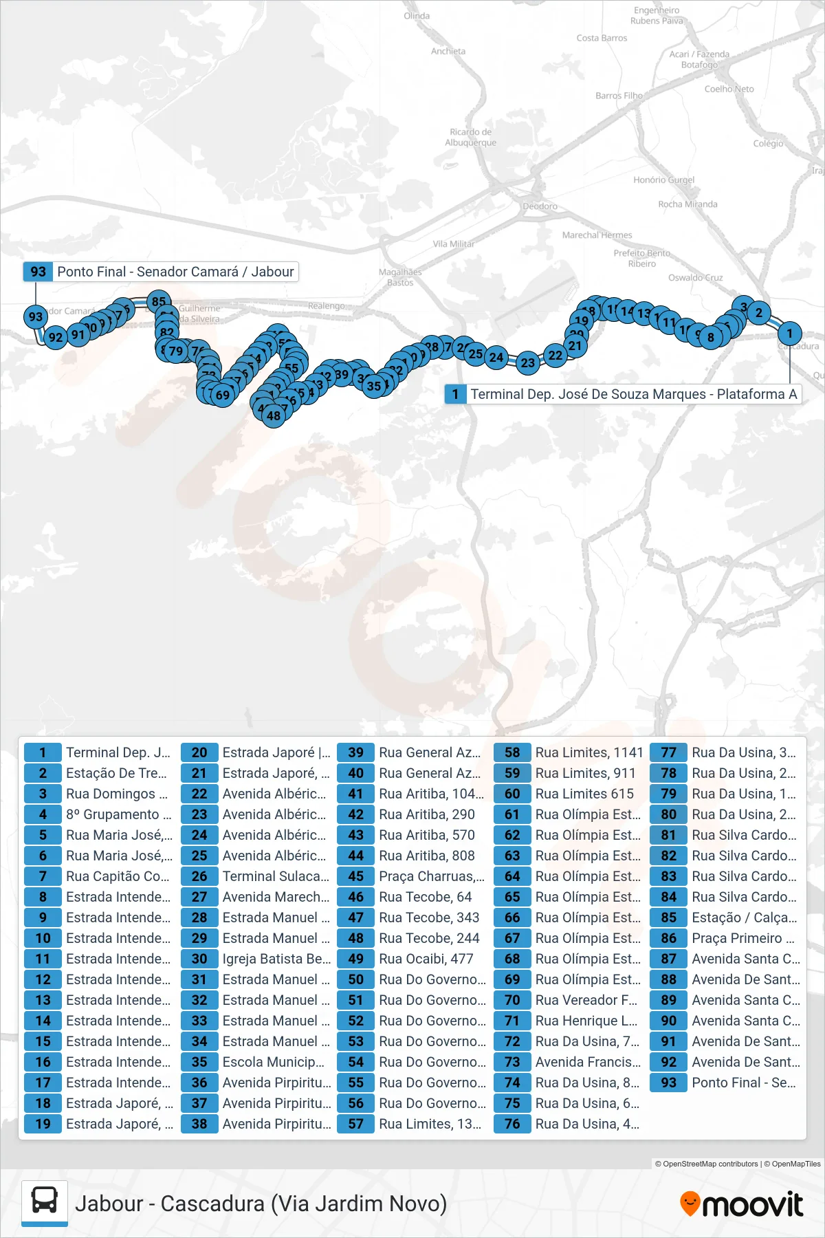 SN 794 bus Line (Jabour (via Barata)) route and stops on a map