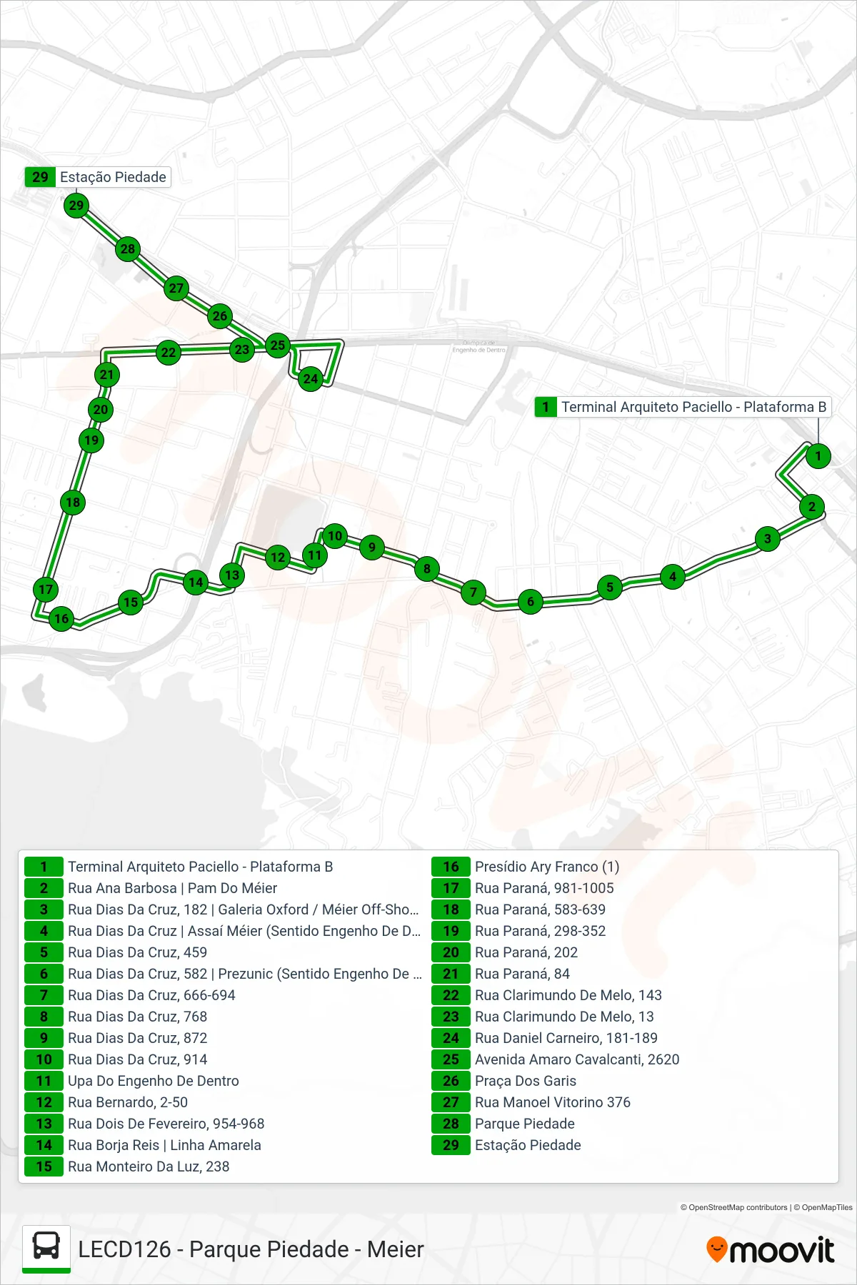 Rota e paradas da linha de ônibus 649 (Parque Piedade) no mapa