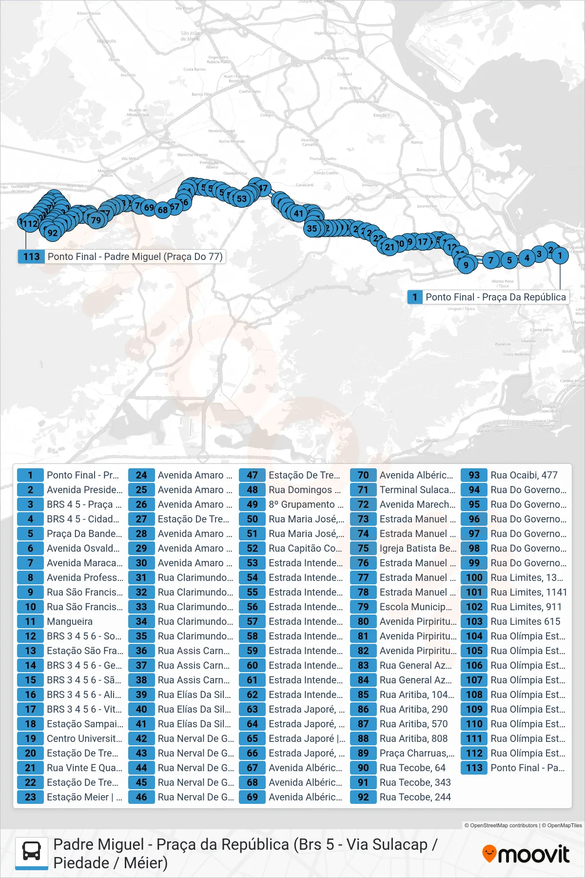 Rota e paradas da linha de ônibus  391  (Padre Miguel) no mapa