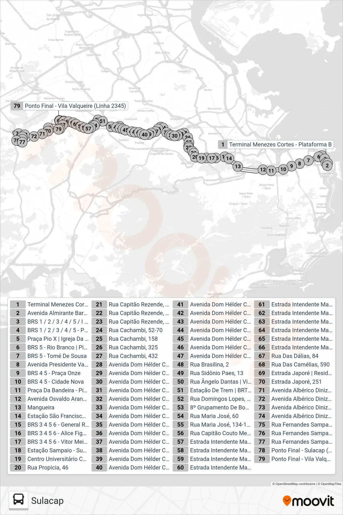 Rota e paradas da linha de ônibus  2345  (Sulacap) no mapa