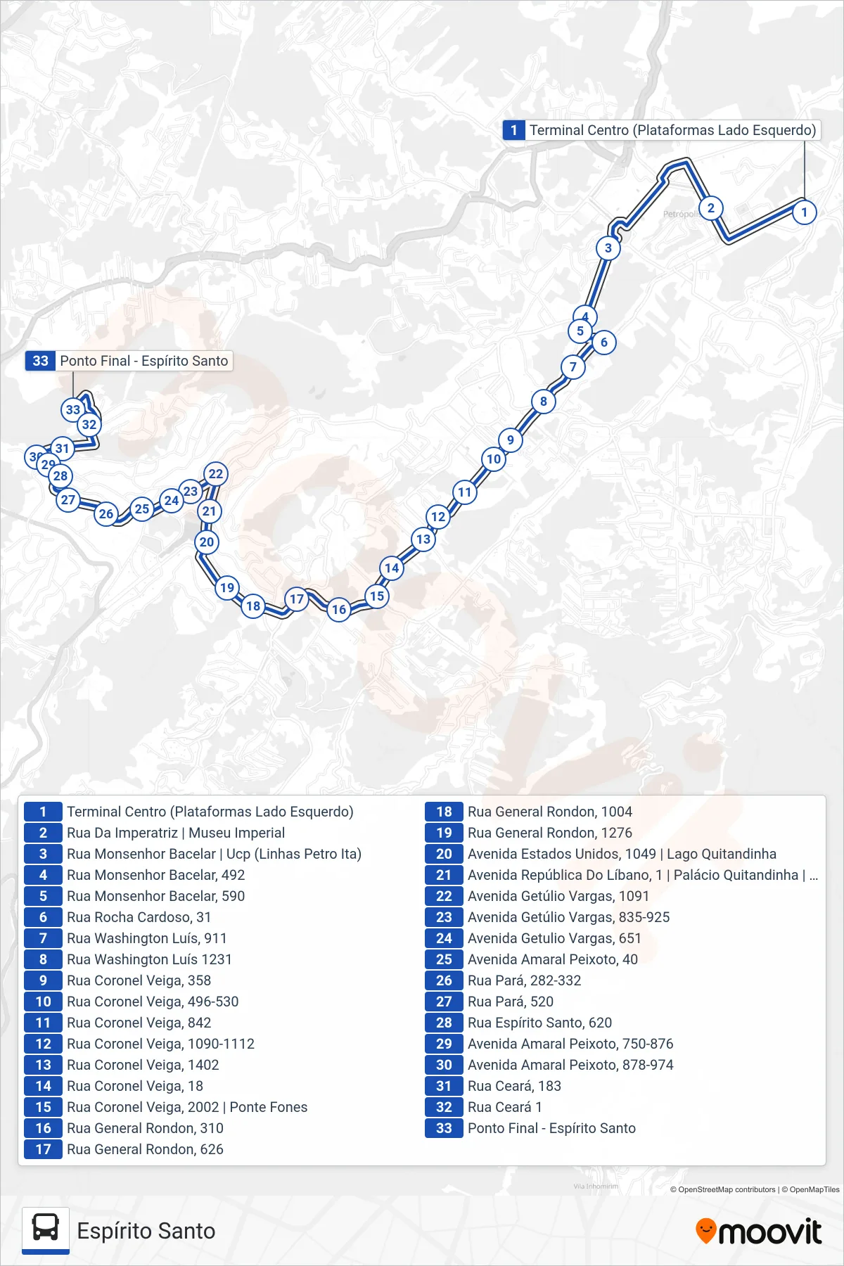 Rota e paradas da linha de ônibus  654  (Espírito Santo) no mapa