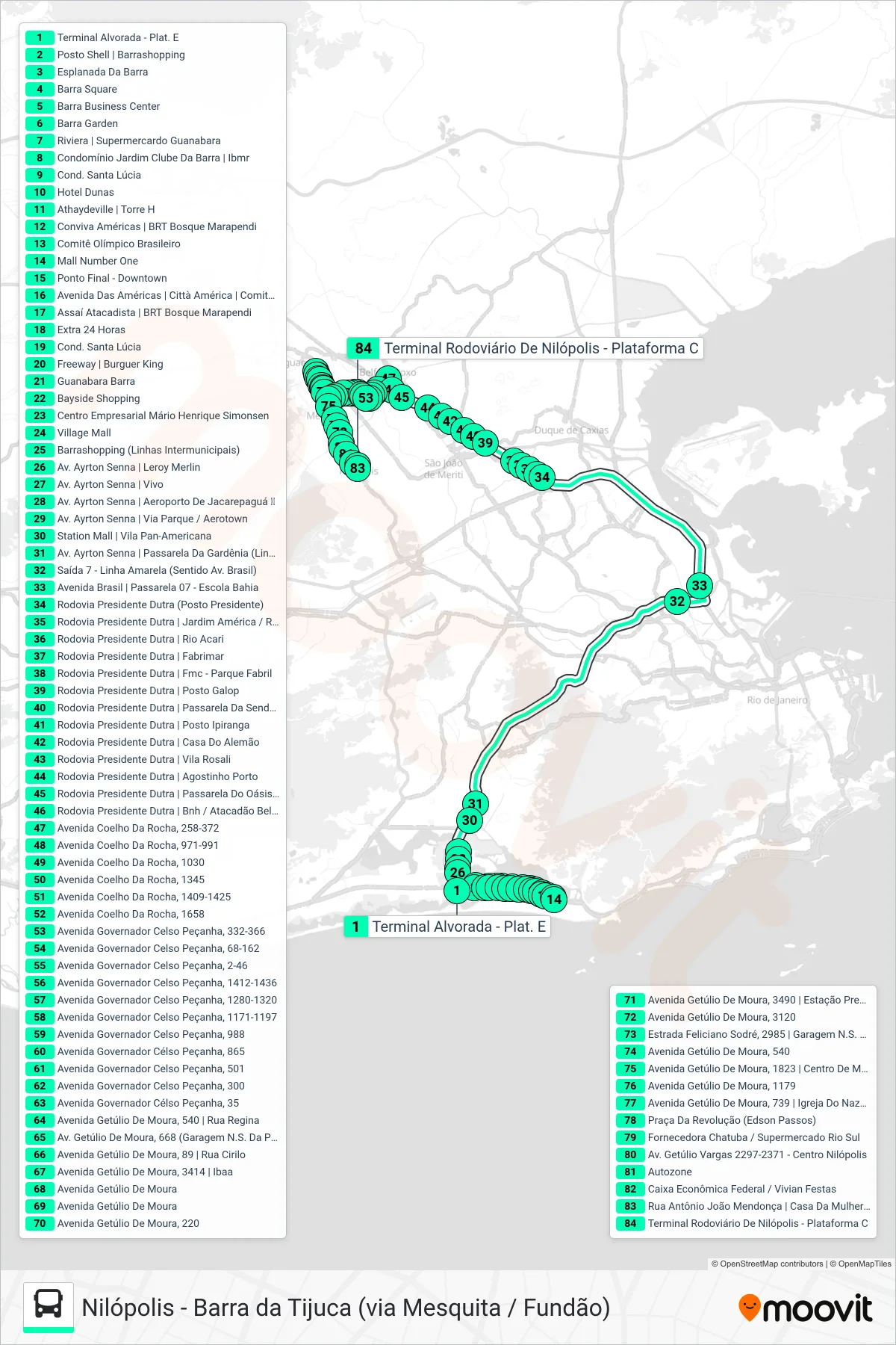 420T bus Line (Nilópolis (Expresso)) route and stops on a map