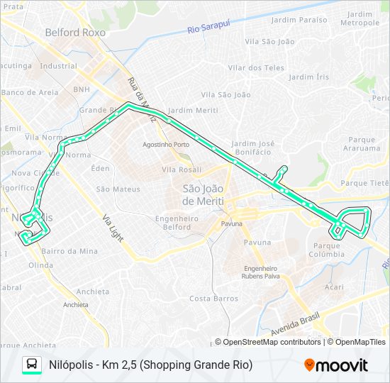 Mapa da linha 516I de ônibus