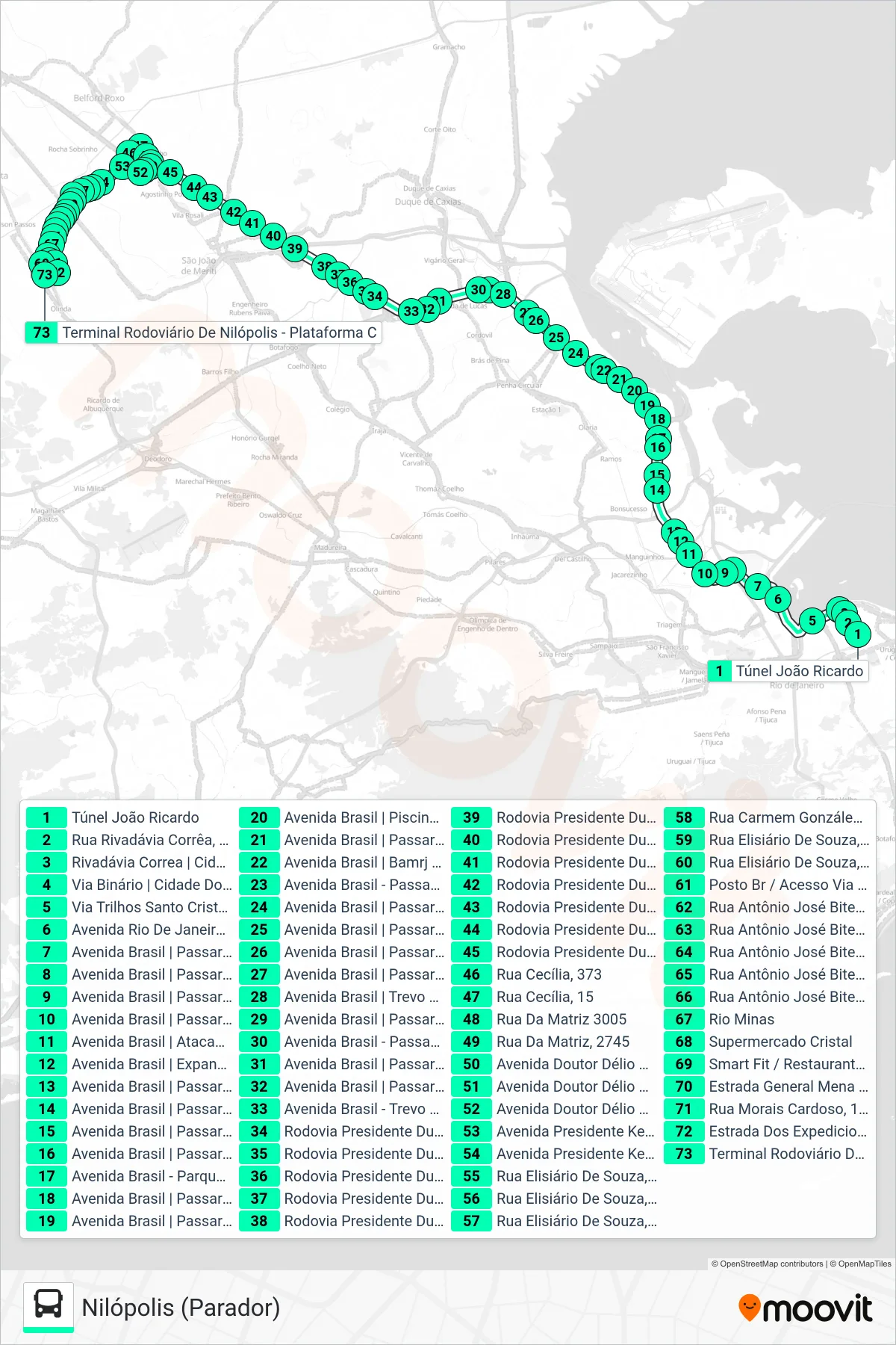 129B bus Line (Nilópolis (Parador)) route and stops on a map
