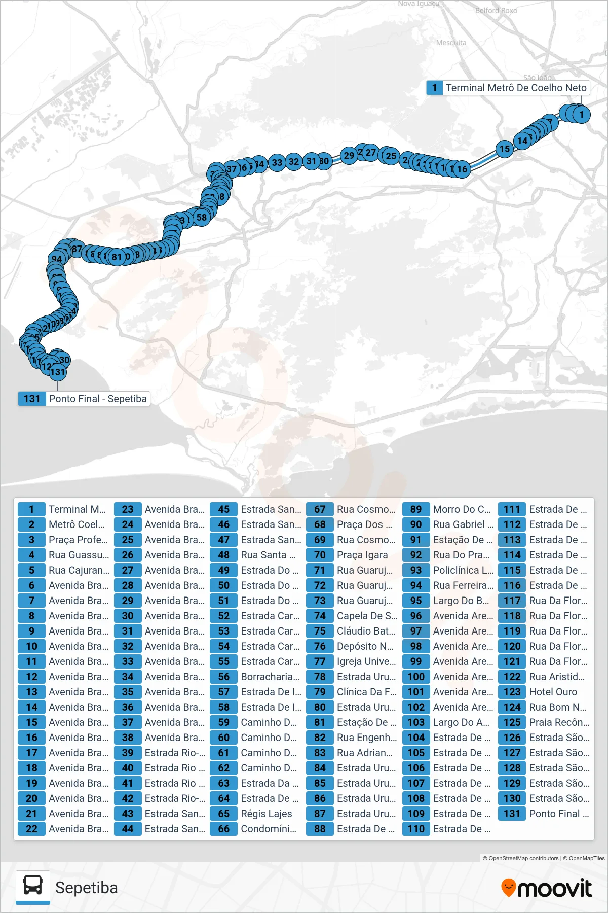 Rota e paradas da linha de ônibus 757 (Sepetiba) no mapa