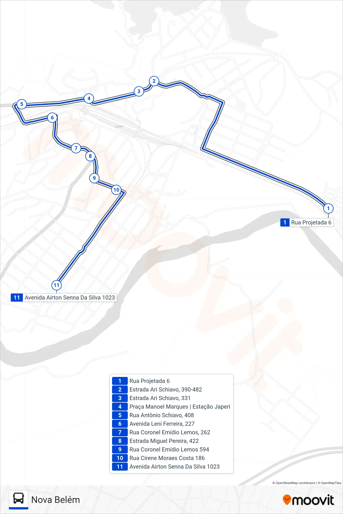 TZ30 bus Line (Nova Belém) route and stops on a map