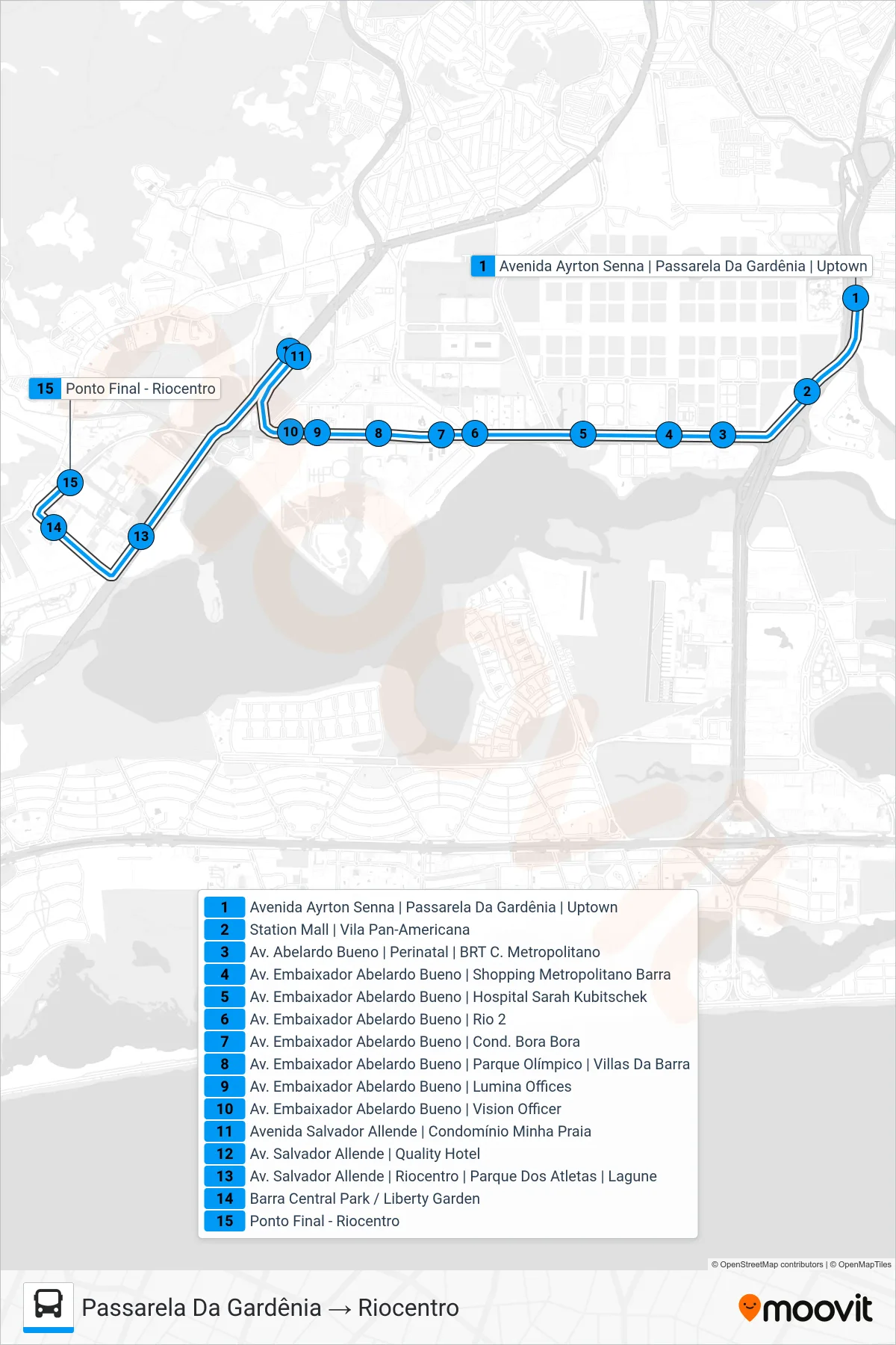 SPA 613 bus Line (Passarela Da Gardênia → Riocentro) route and stops on a map
