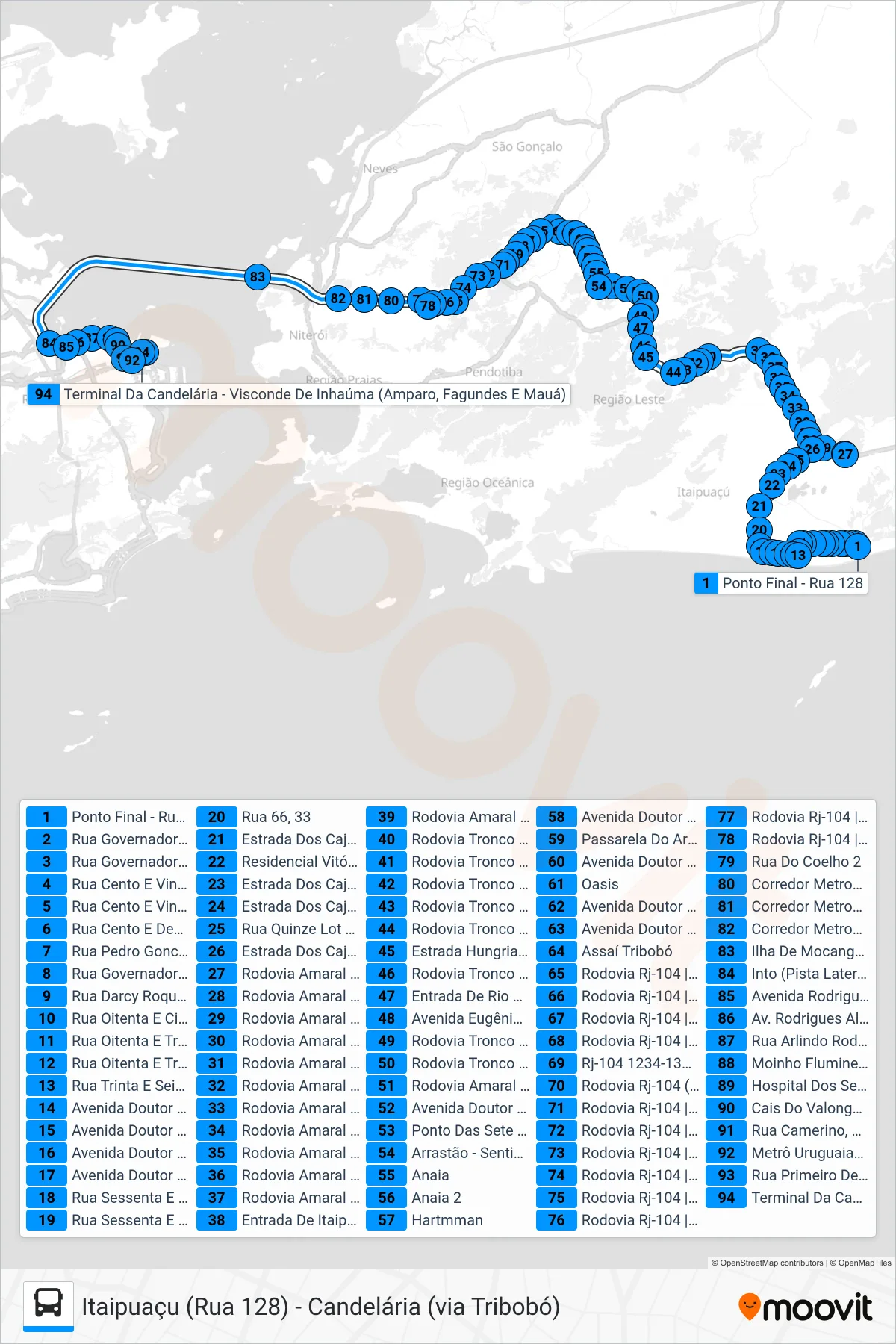 14146D (EXECUTIVO) bus Line (Candelária) route and stops on a map