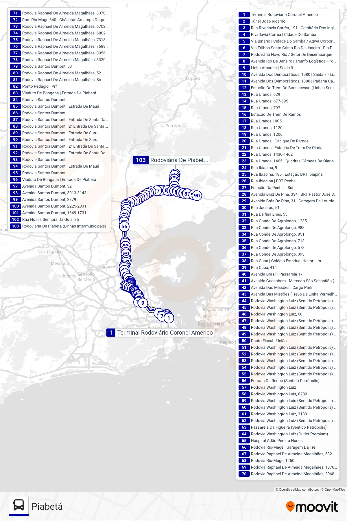 448C bus Line (Piabetá) route and stops on a map